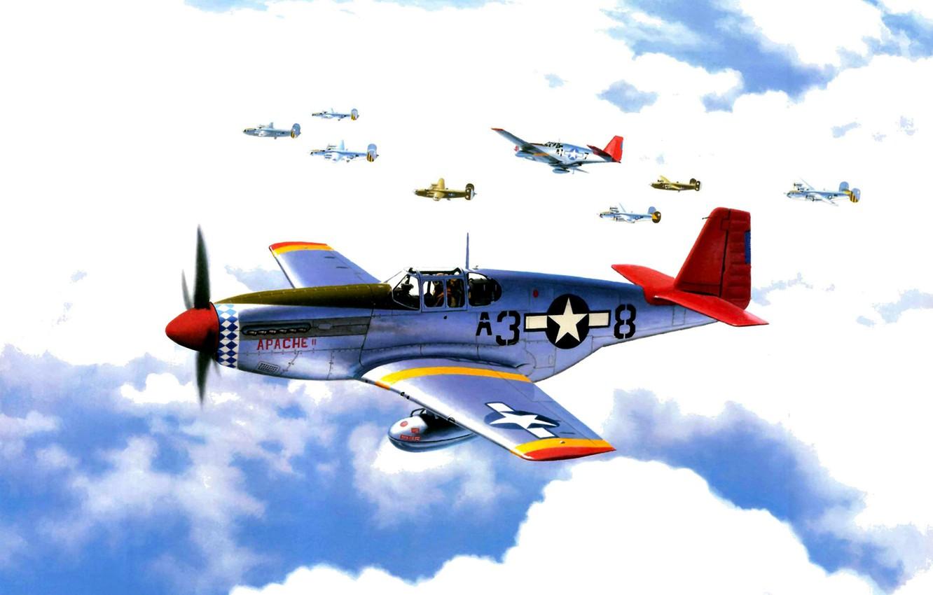 Wallpaper War, Art, Painting, Ww P 51 Mustang, Red Tails