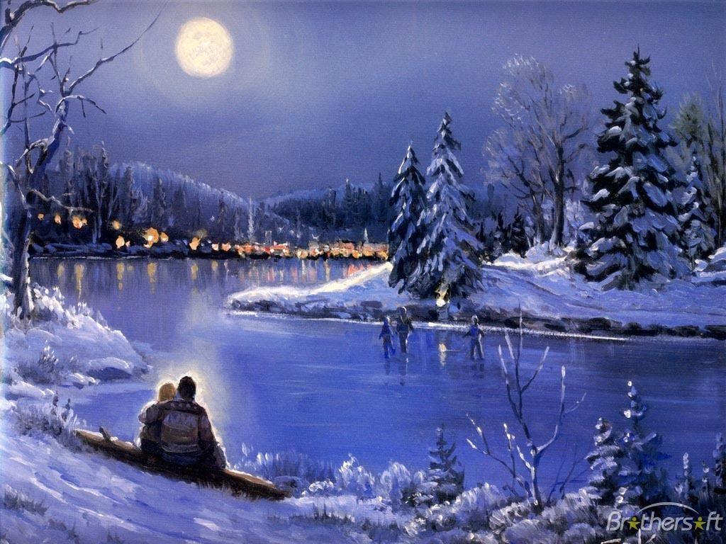 wonderful winter picture. Winter Moonlight Bay Download