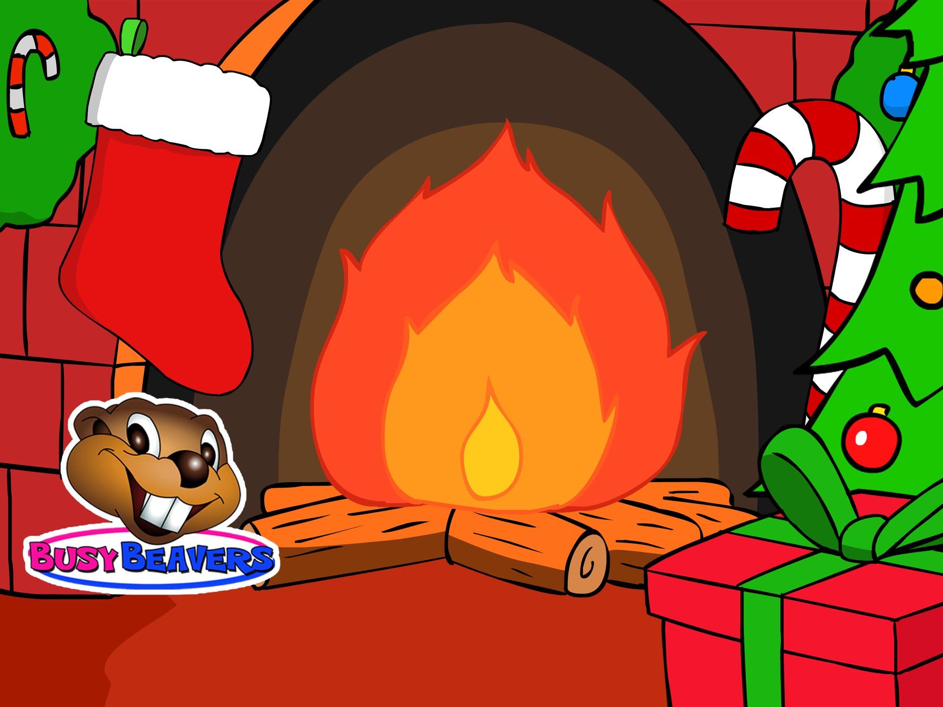 Fire Cartoon Image Christmas Yule Log Fireplace 3 Hours