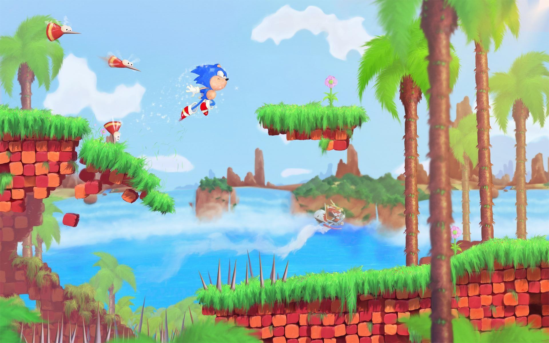 Sonic the Hedgehog, video games, mountains, clouds