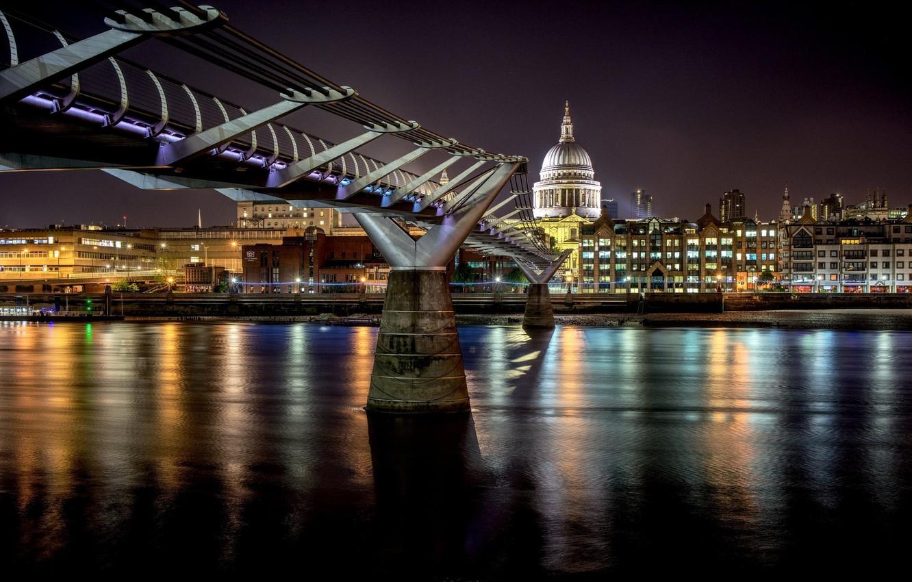 Wallpaper night, bridge, London, UK, Millennium Bridge