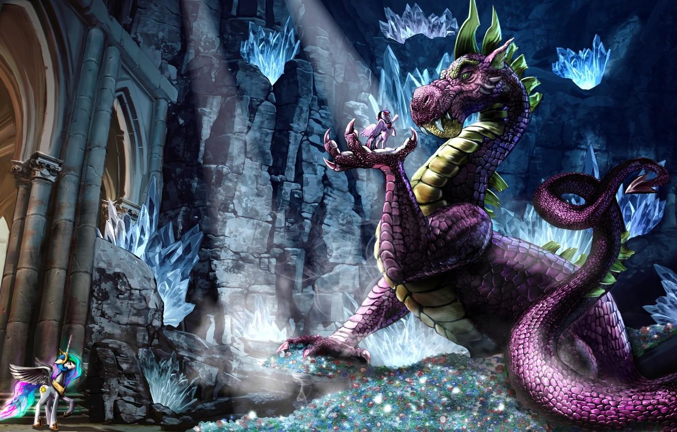 Wallpaper dragon, figure, fantasy, art, cave, fantasy