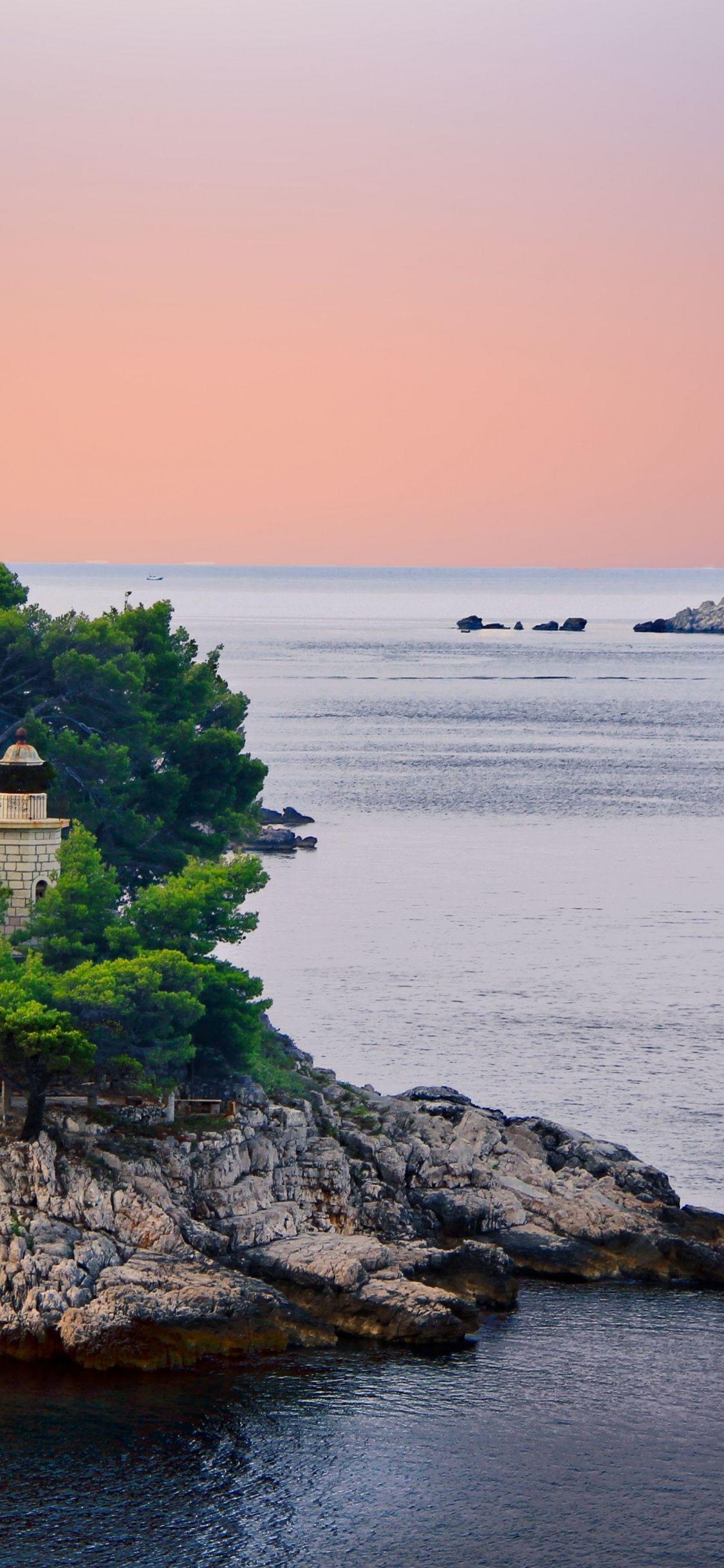 Coast, castle, sea, sunset, Croatia, 1125x2436 wallpaper