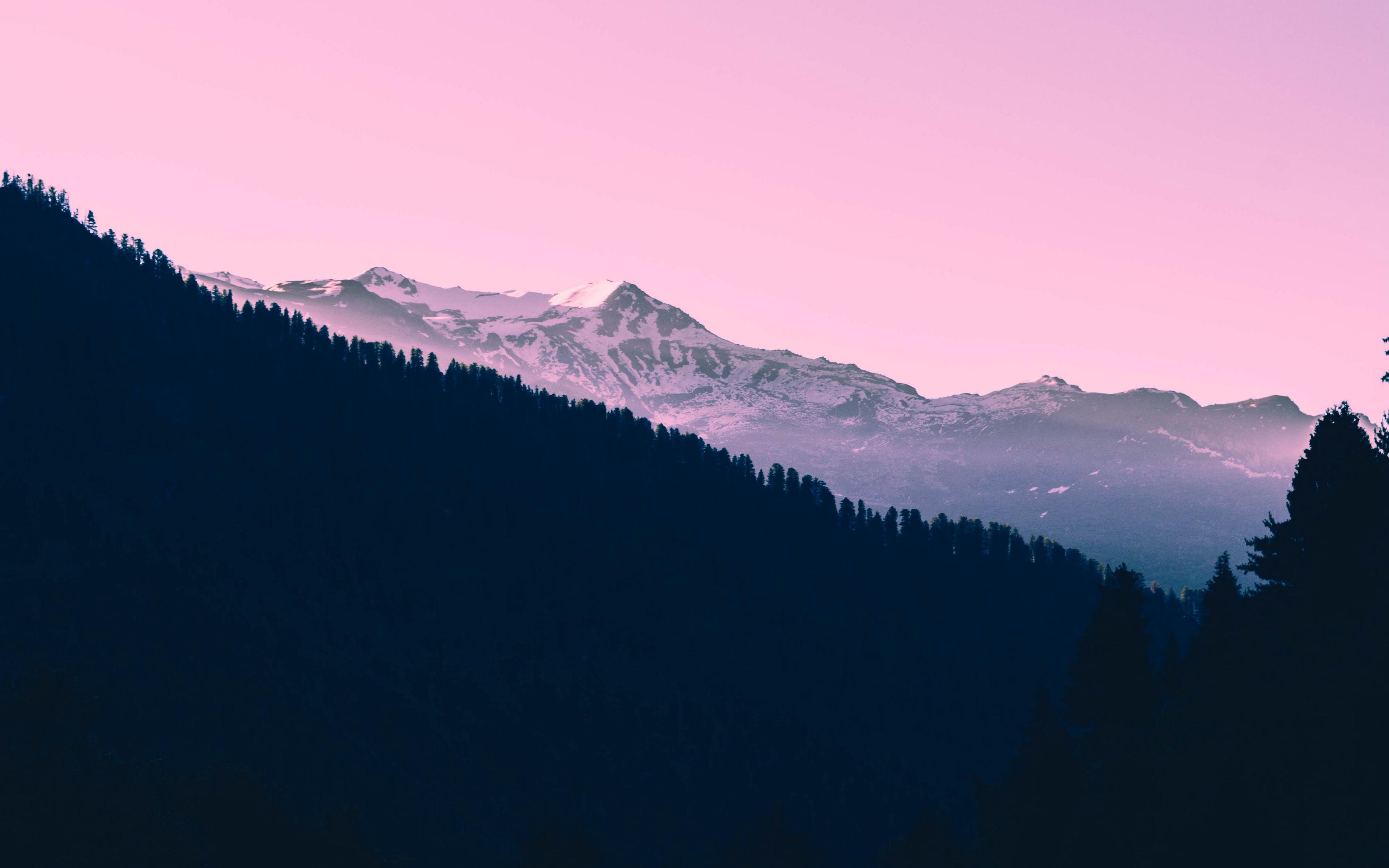 Download wallpaper 3840x2400 mountains, sunset, trees, sky