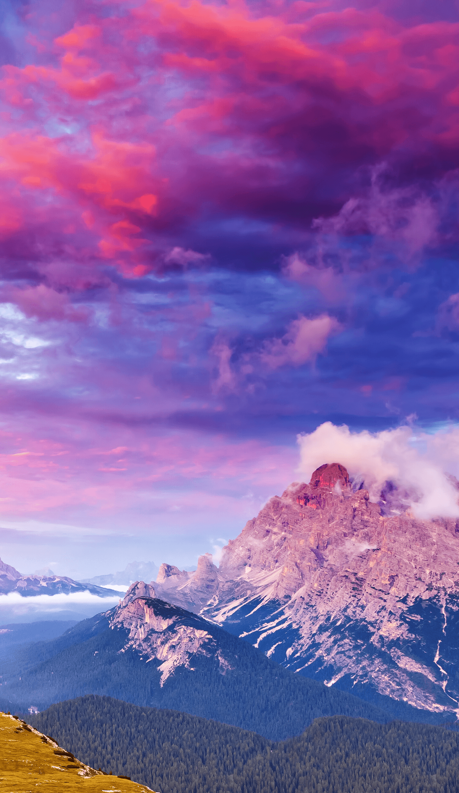 Mountain top view with pink clouds #nature. Best
