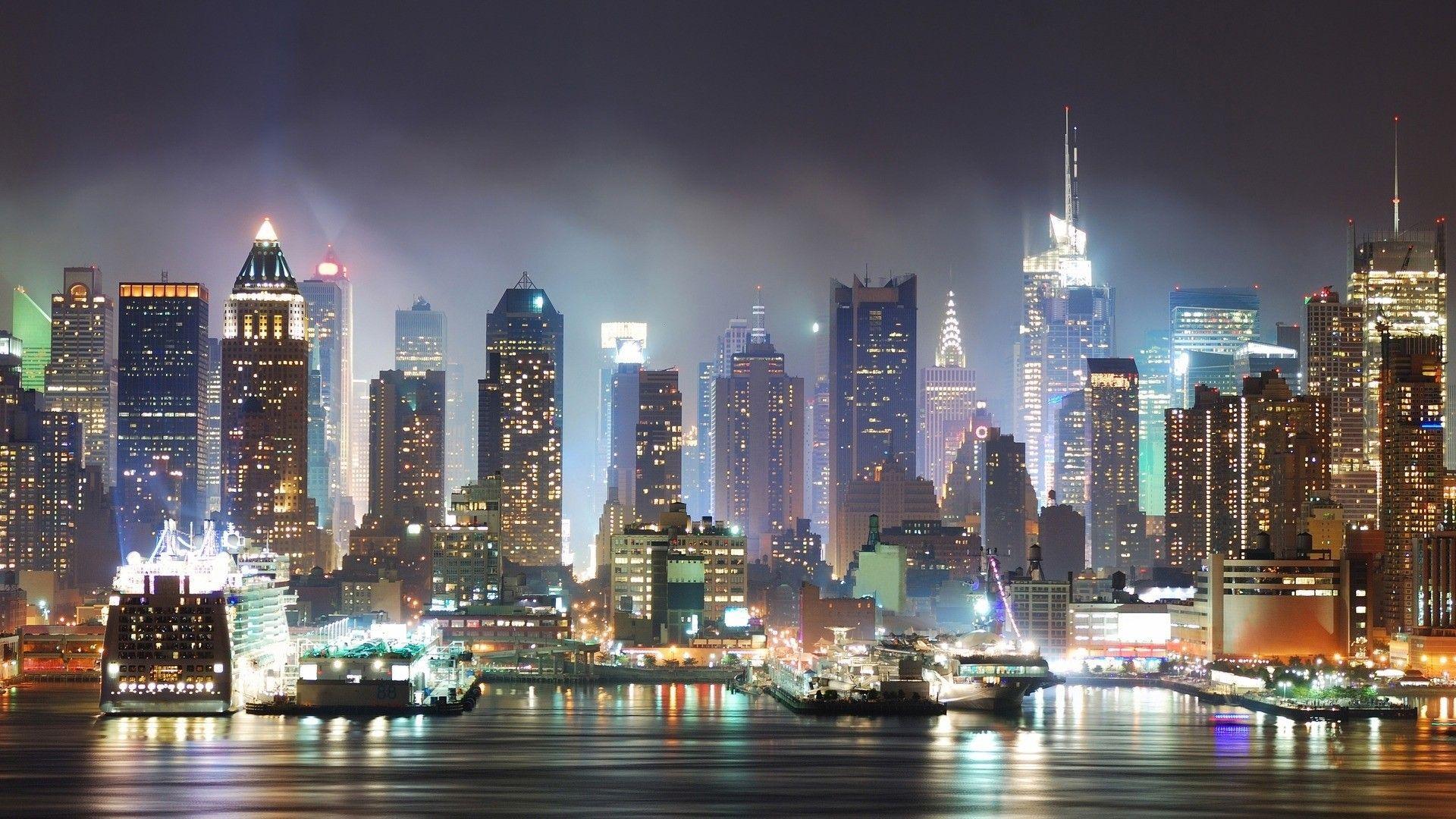 Piers Nyc Foggy Night Landscapes Cityscapes Skyscrapers Art