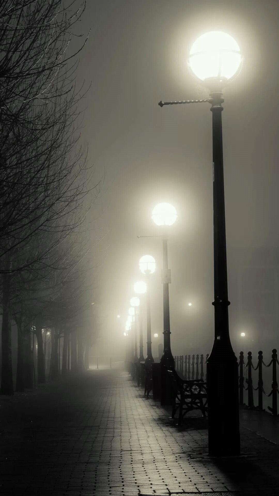 Foggy Street Lights Android Wallpaper free download