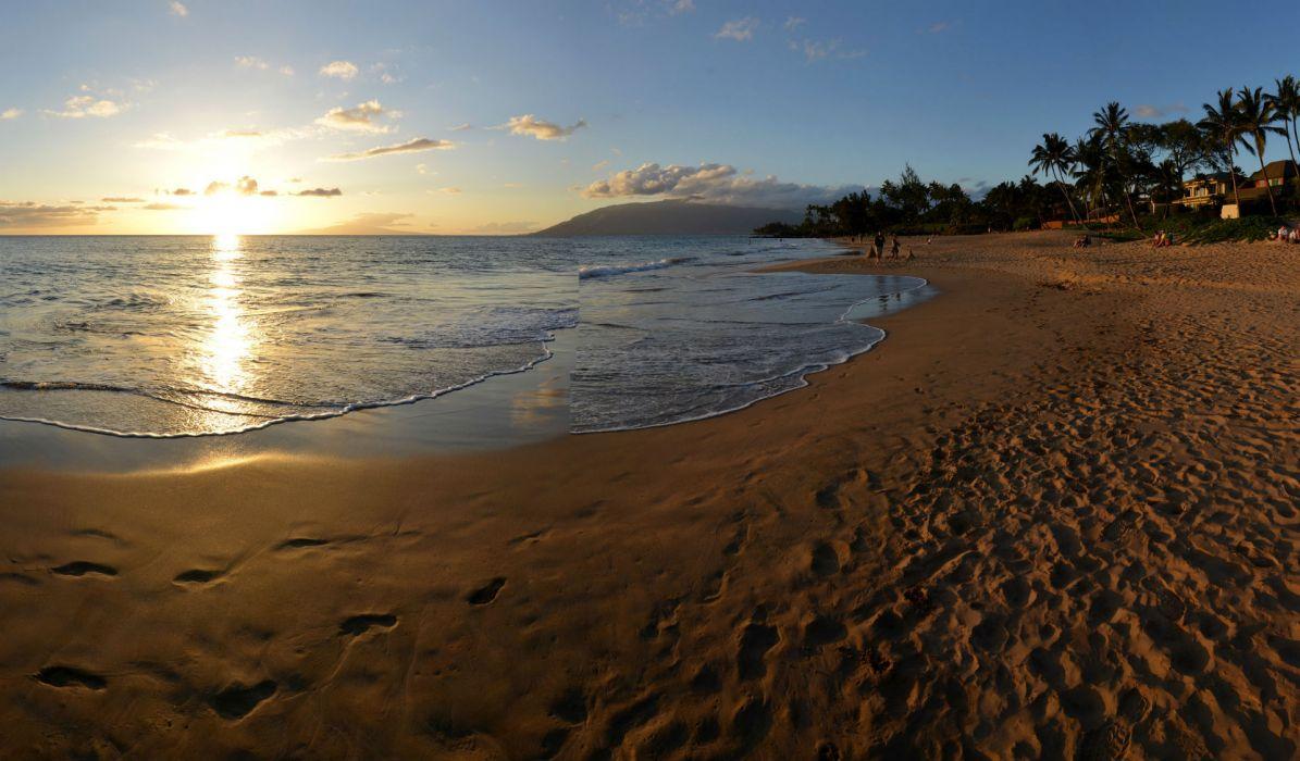 Coast Sea Scenery USA Maui Beach Sand Horizon Hawaii Nature