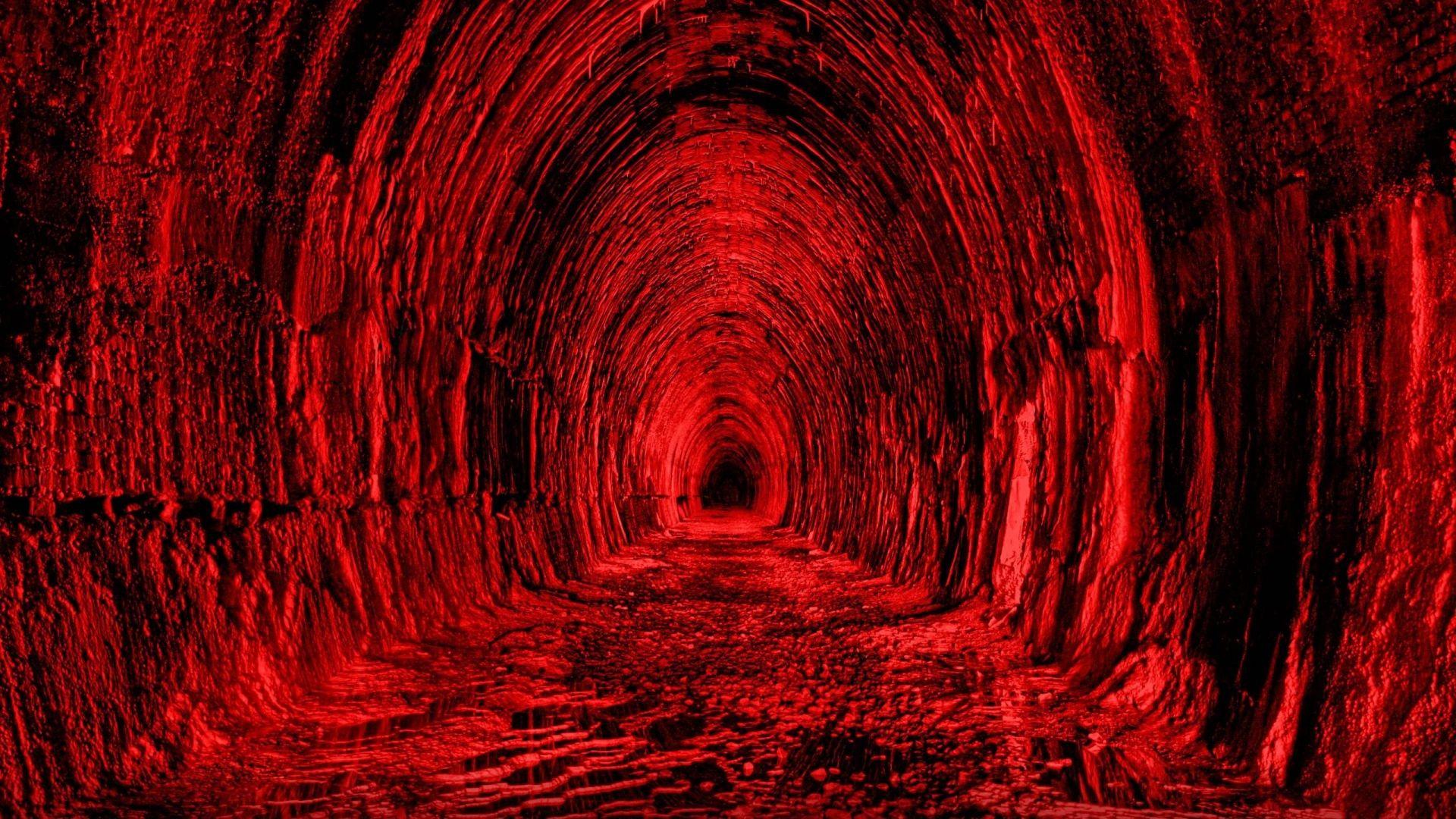 Download Wallpaper 1920x1080 Tunnel, Red, Black, Light Full