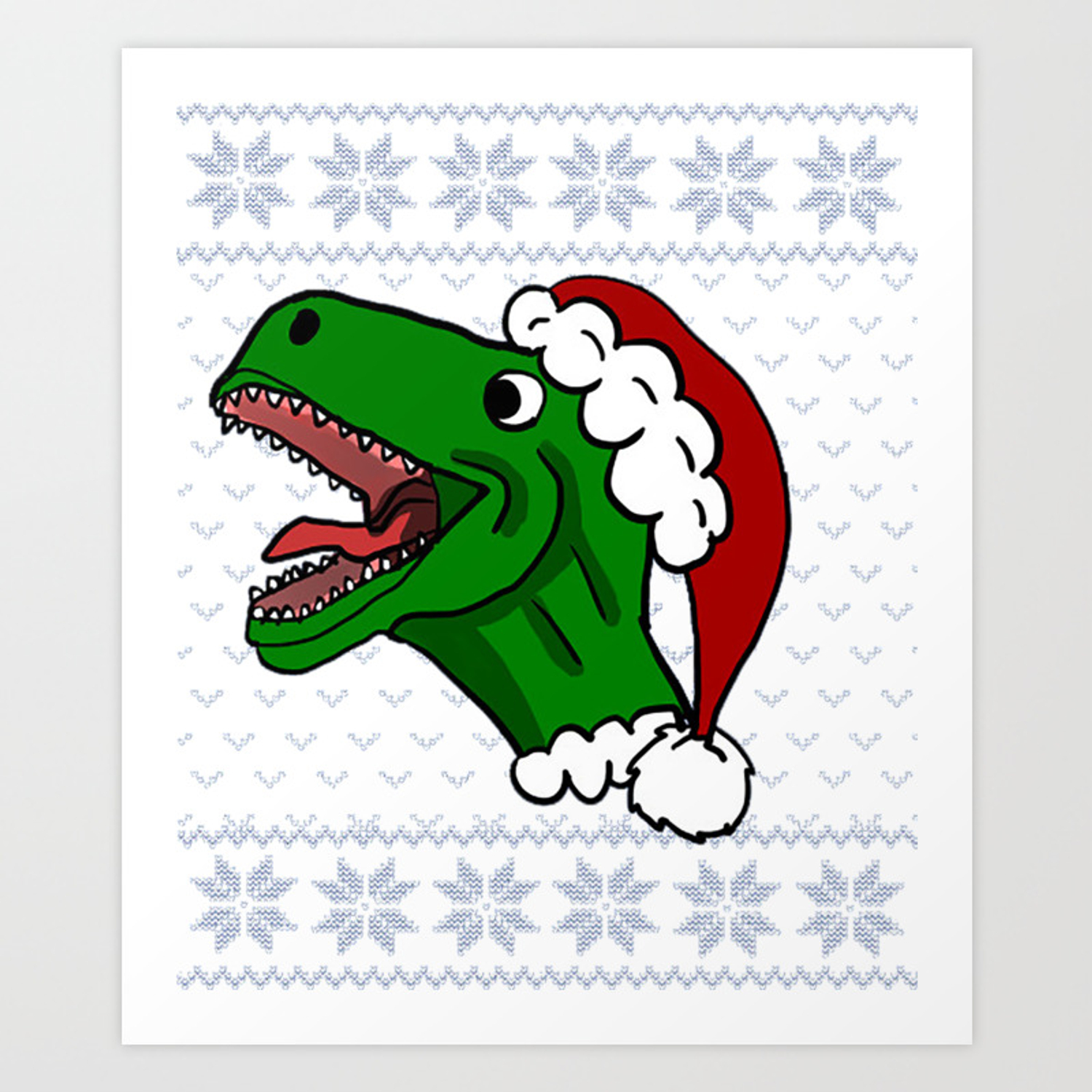T Rex Christmas Santa Claus Hat Dinosaur Art Print