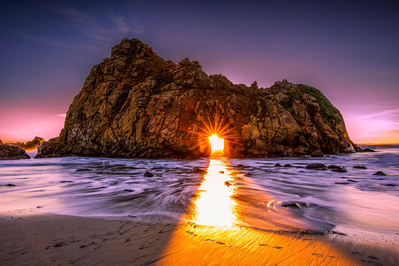 Picture Rays of light California USA Pfeiffer Beach Big Sur