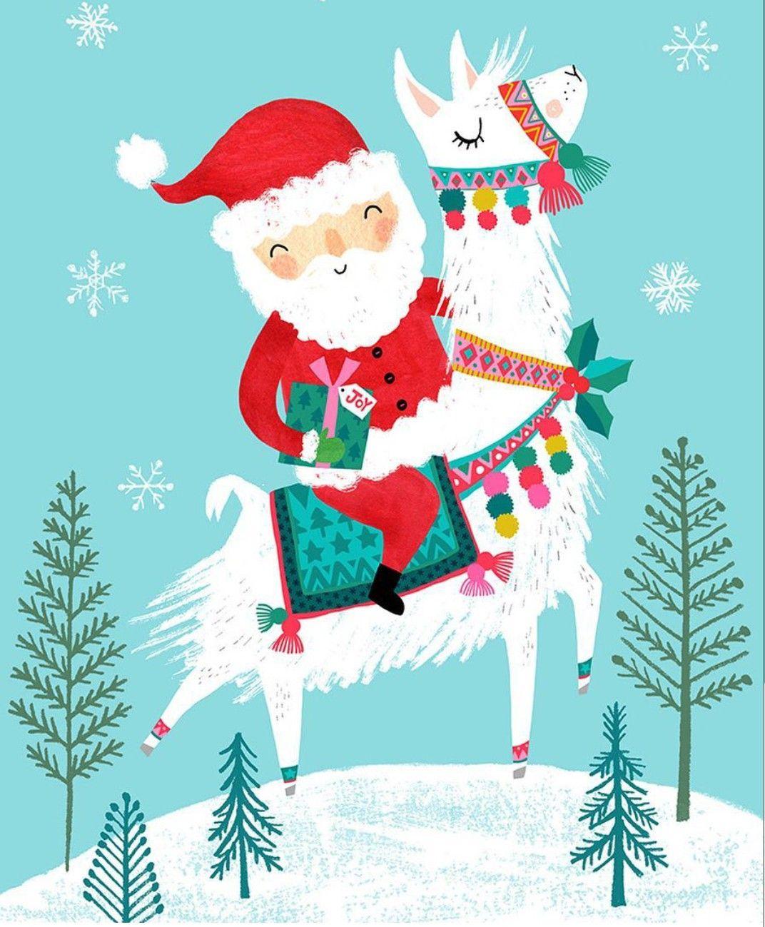 Santa riding llama. Christmas illustration, Christmas art, Christmas wallpaper
