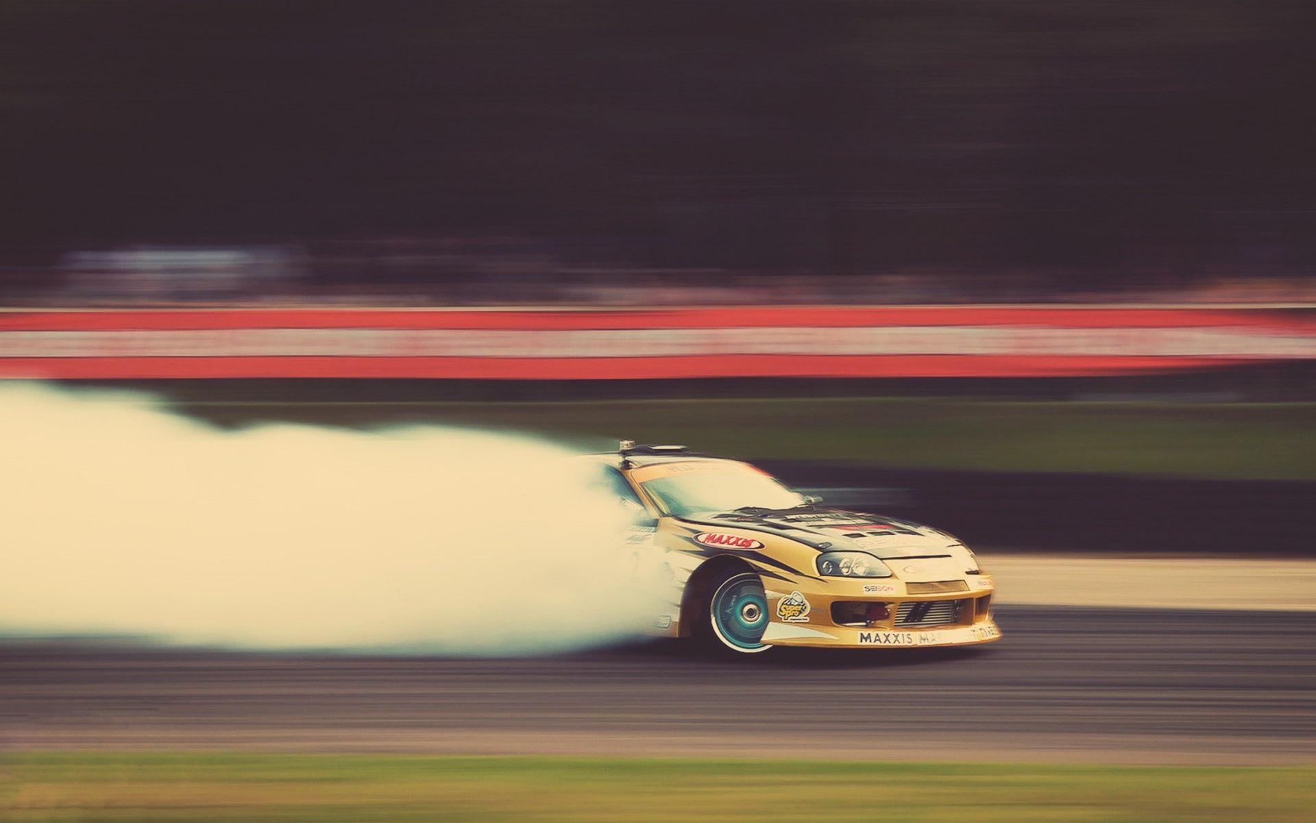 HD wallpaper: yellow sports car, Toyota Supra, racing, drift