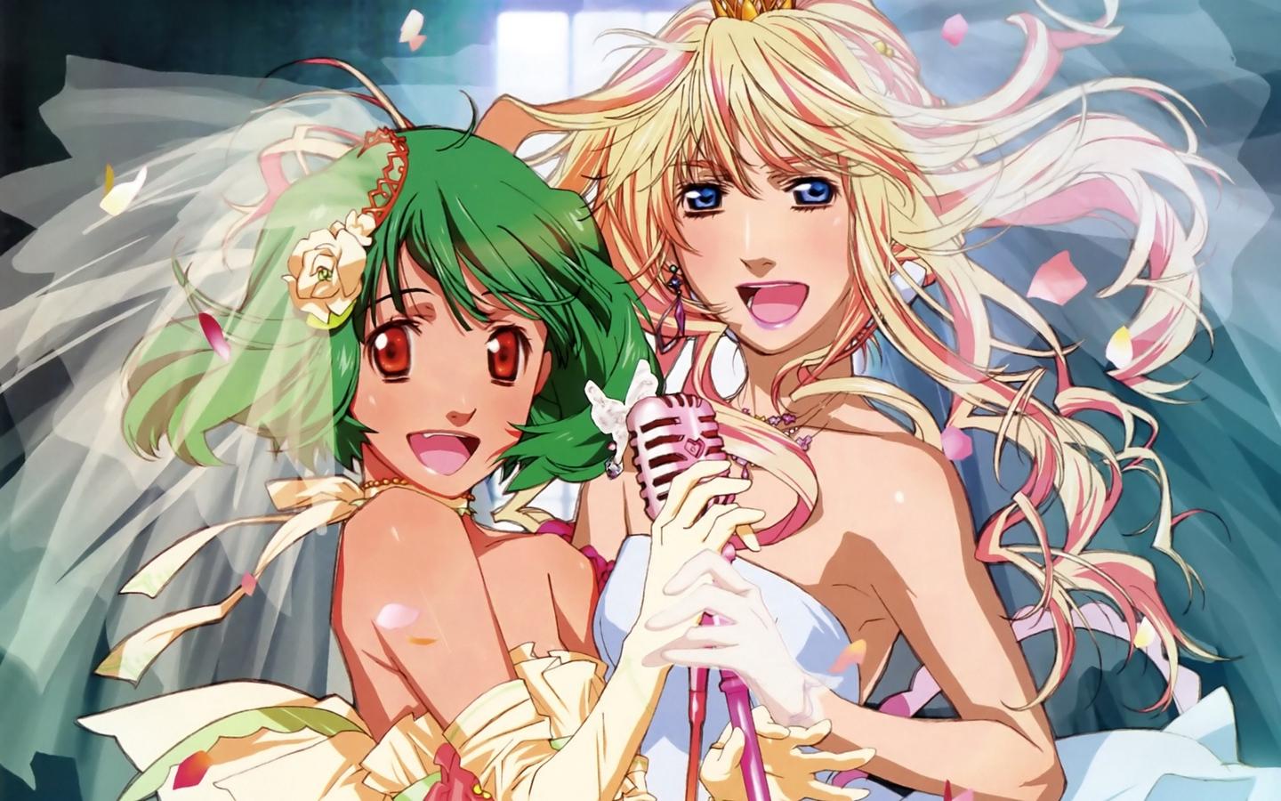 Download wallpaper 1440x900 macross frontier, girls, brides