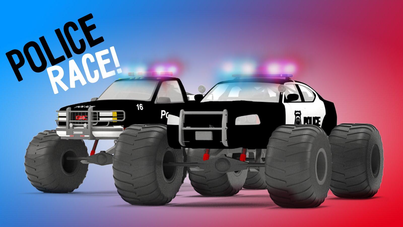 Police Monster Truck RaceD Video for Kids. Educational