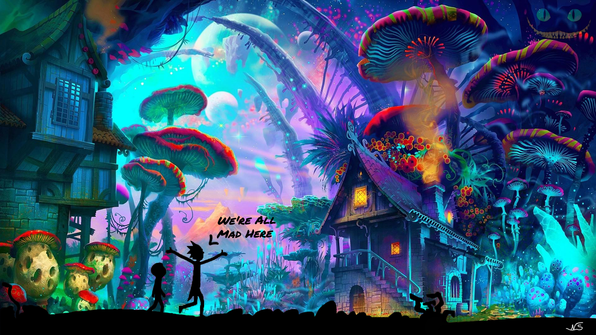 Rick And Morty Mushroom World Artwork Free Wallpaper