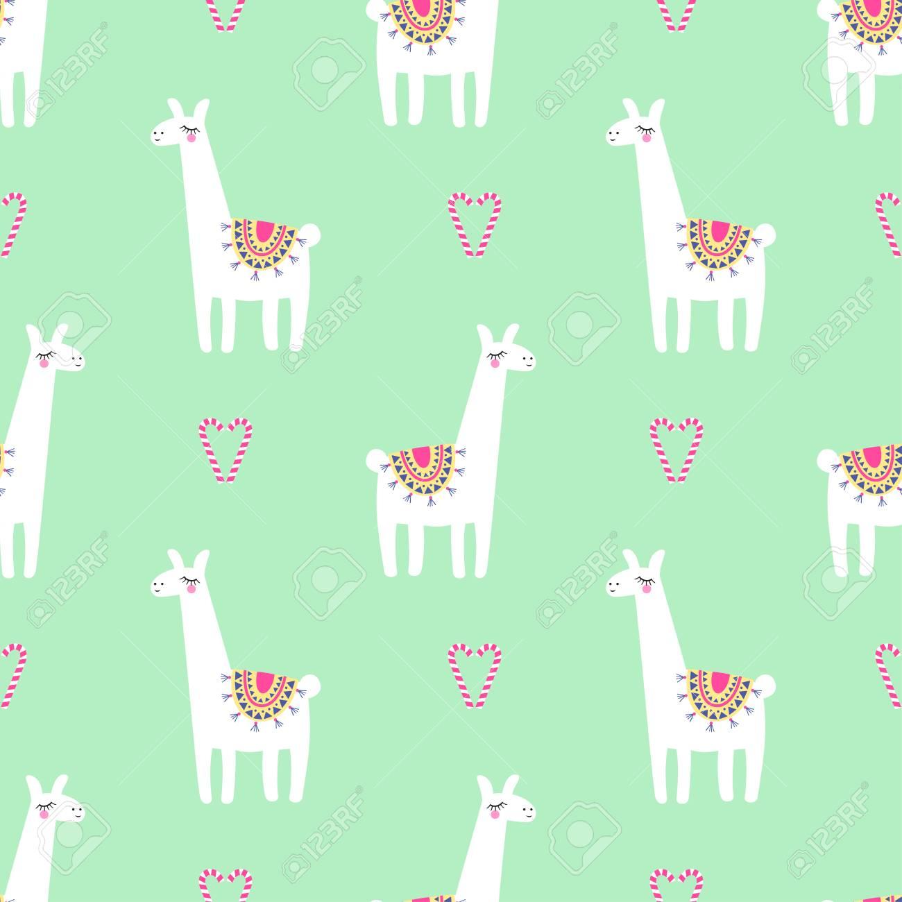 Free download Cute Llama With Candy Cane Heart Seamless