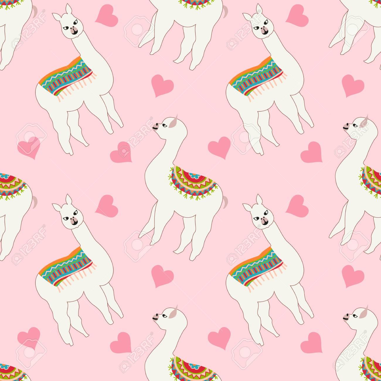 Free download Seamless Pattern With Cute Llama And Heart