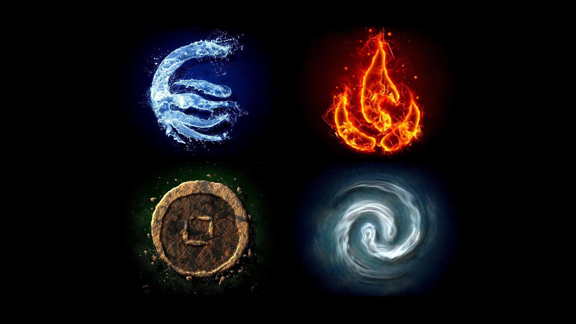 The four elements of Avatar: The Last Airbender. Earth air fire water, What element are you, Types of dragons