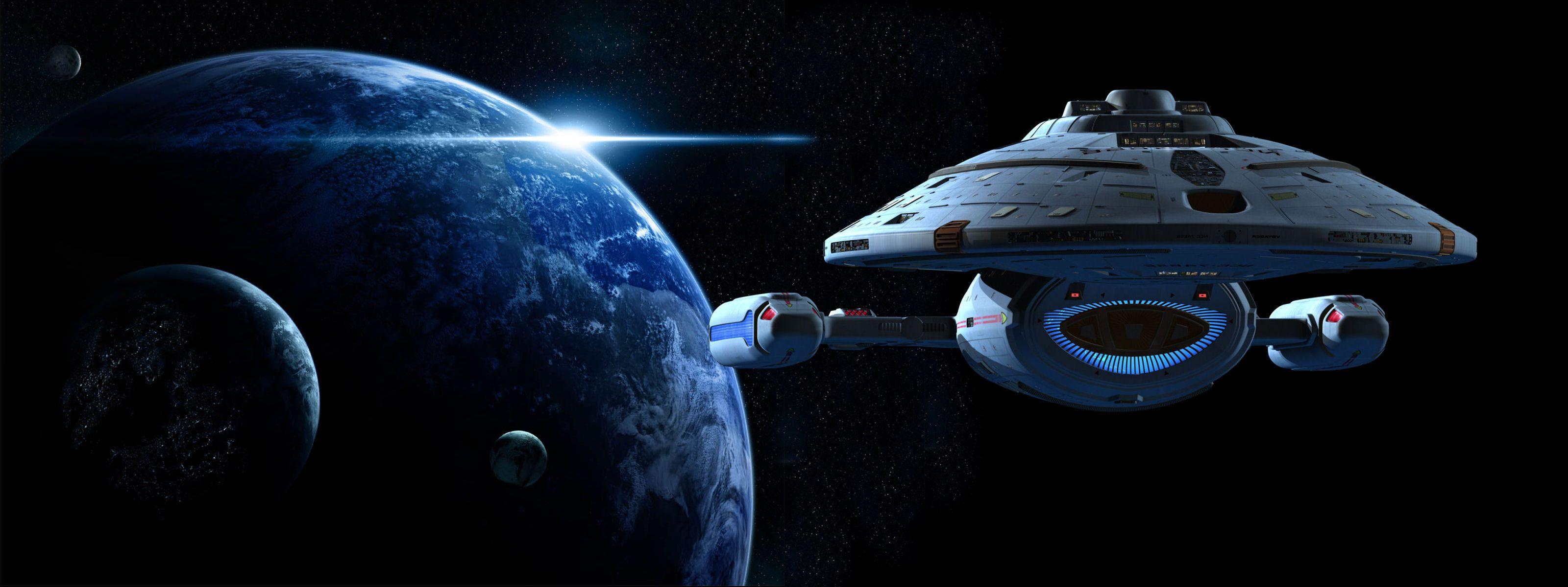 Starship Voyager. Star Trek Voyager Dual Screen Wallpaper