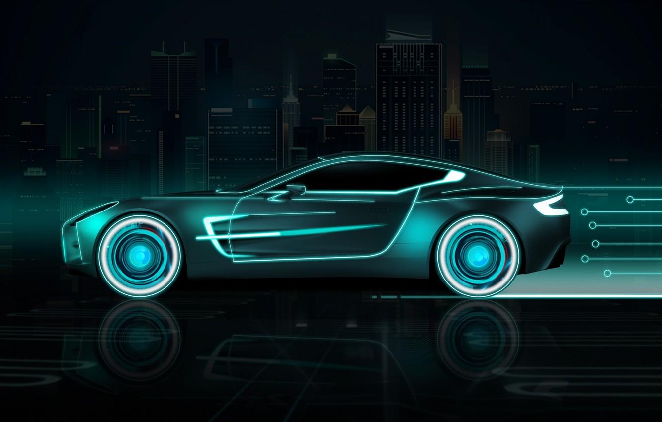 Wallpaper Auto, The city, Neon, Machine, Background, Neon, Side view, Futuresynth, Outrun, Futuristic Car image for desktop, section рендеринг