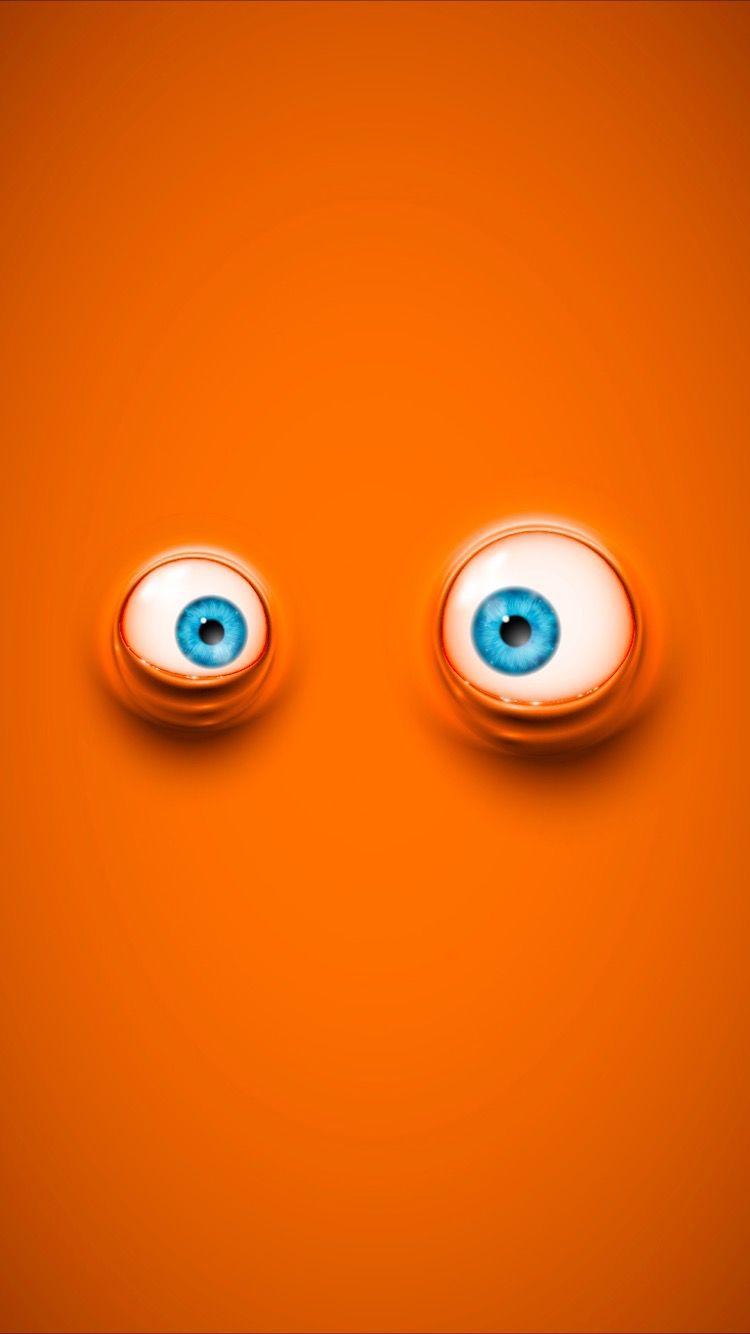 Cool cartoon eyes on orange background, wallpaper