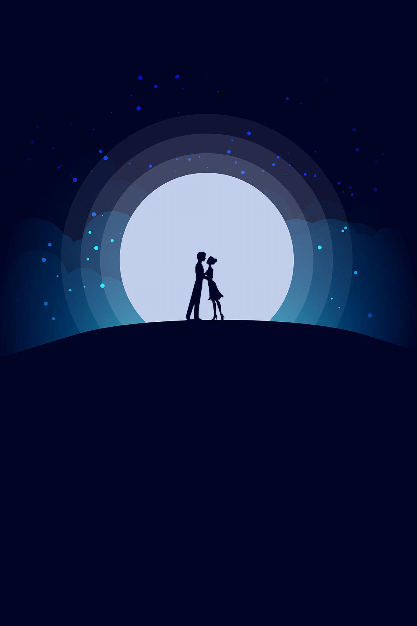 Digital Art Moon Night Blue Lover Love 4K Wallpaper