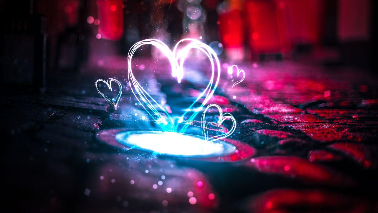 Wallpaper Love hearts, Neon lights, HD, 4K, Love / Editor's Picks