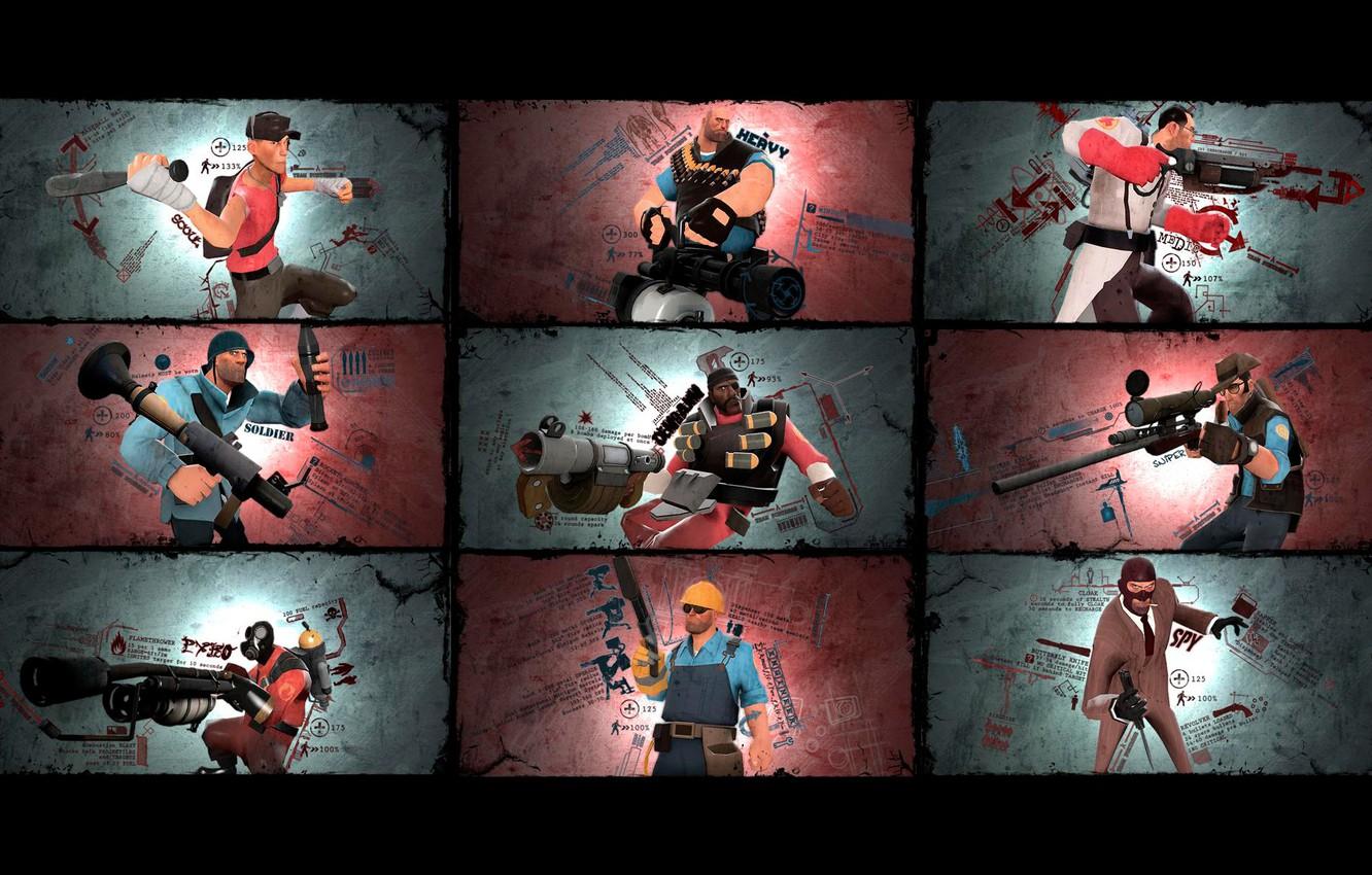 Wallpaper Soldiers, Team Fortress Medic, characters, Sniper, Scout, Sniper, Soldier, characters, Heavy, Pyro, Spy, Engineer, Demoman, Spy, Gunner image for desktop, section игры