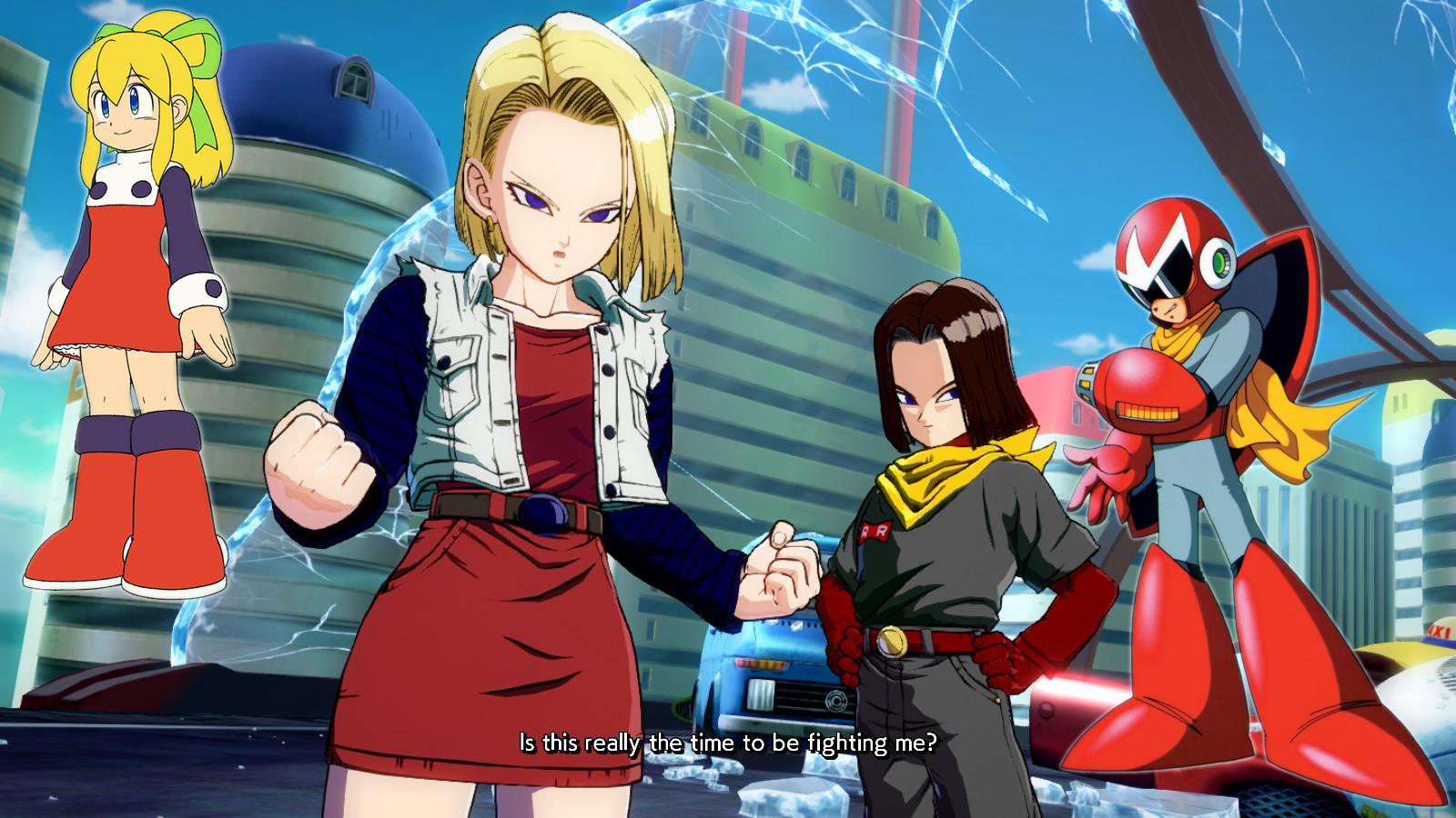 Roll and Proto Man over 18 and 17 Dragon Ball FighterZ