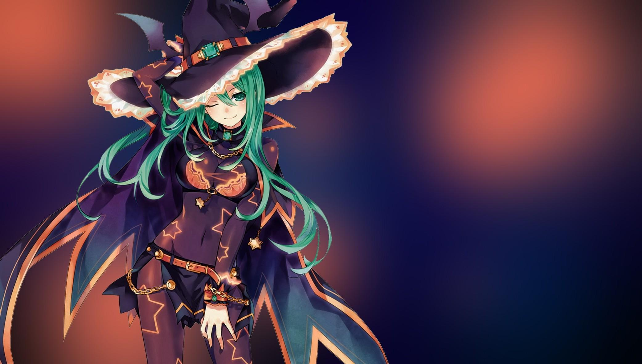 witch, Green Hair, Anime, Anime Girls Wallpaper HD / Desktop
