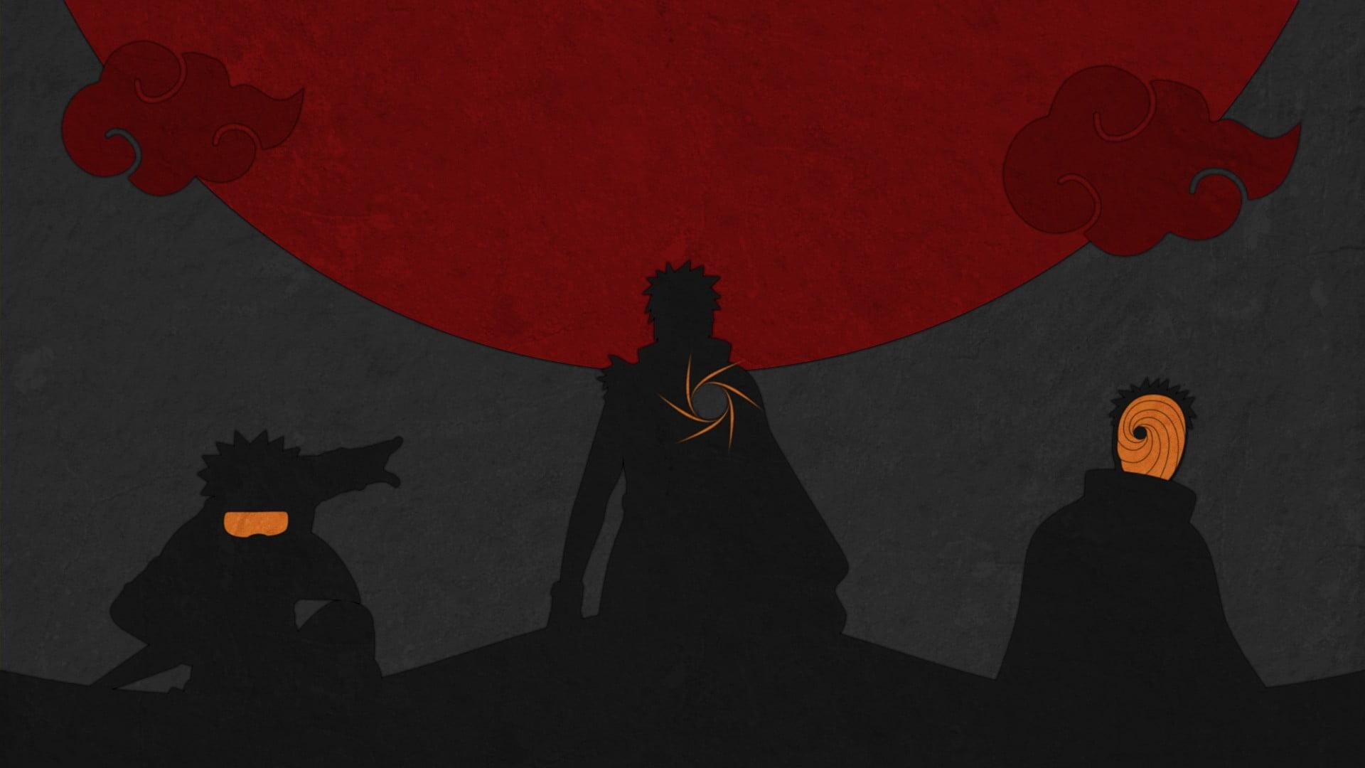 Naruto, Obito and Tobi silhouettes, Uchiha Obito, Naruto Shippuuden, dark, anime HD wallpaper