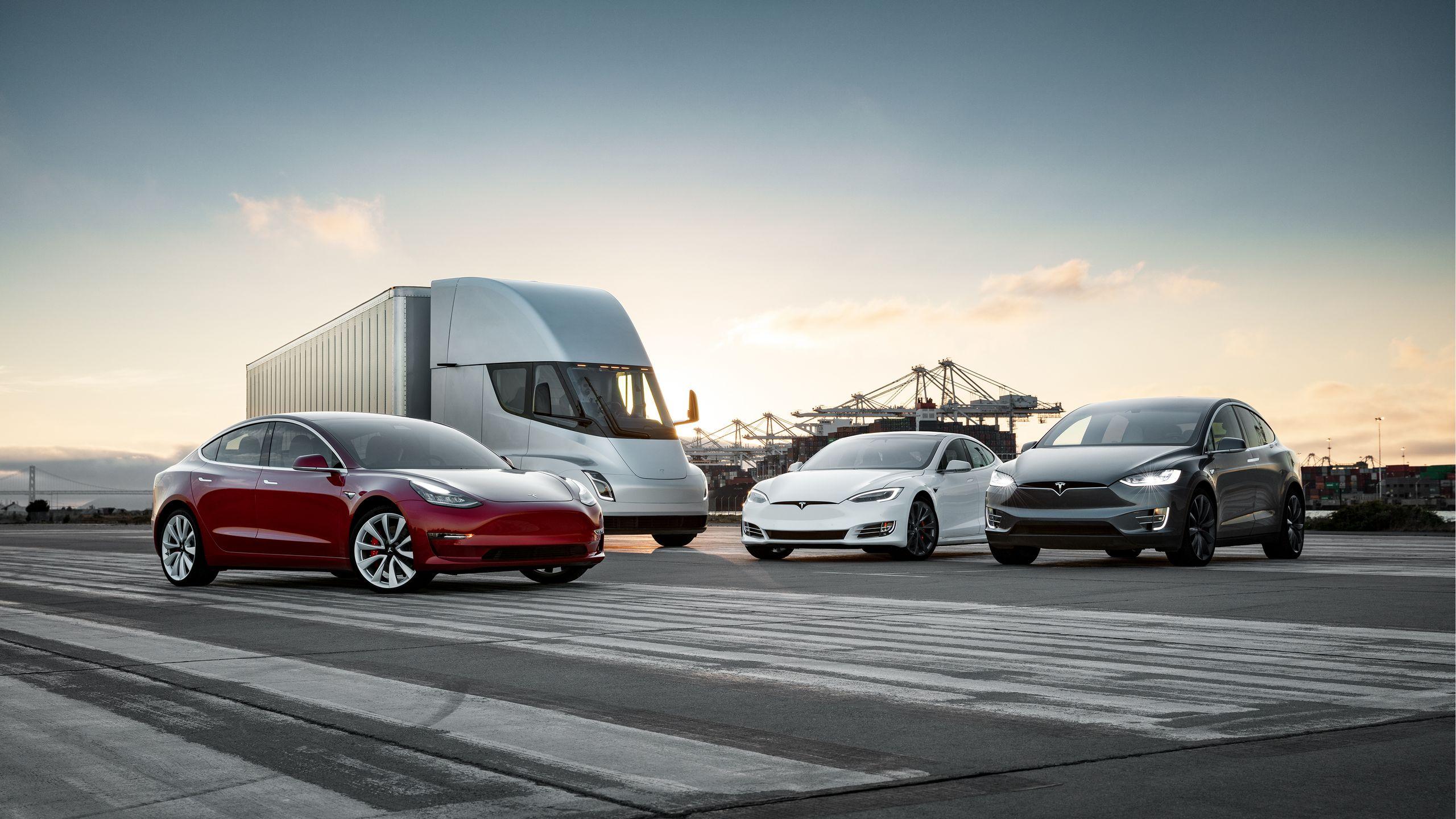 Free download Tesla Model S 3 X And Semi Unite In New Photo