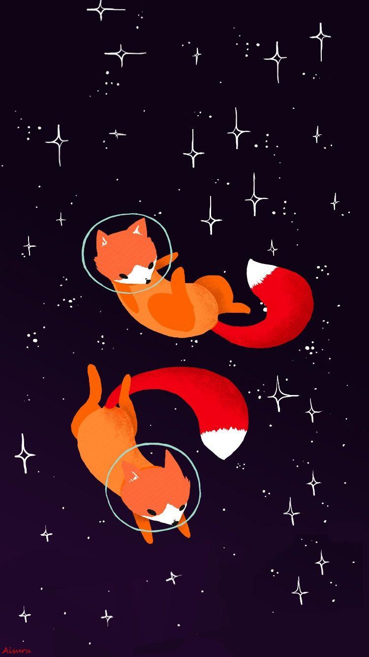 Fox Art Cosmos Wallpaper IPhone my edition A.Aisuru. Fox art print, Space animals, Fox art