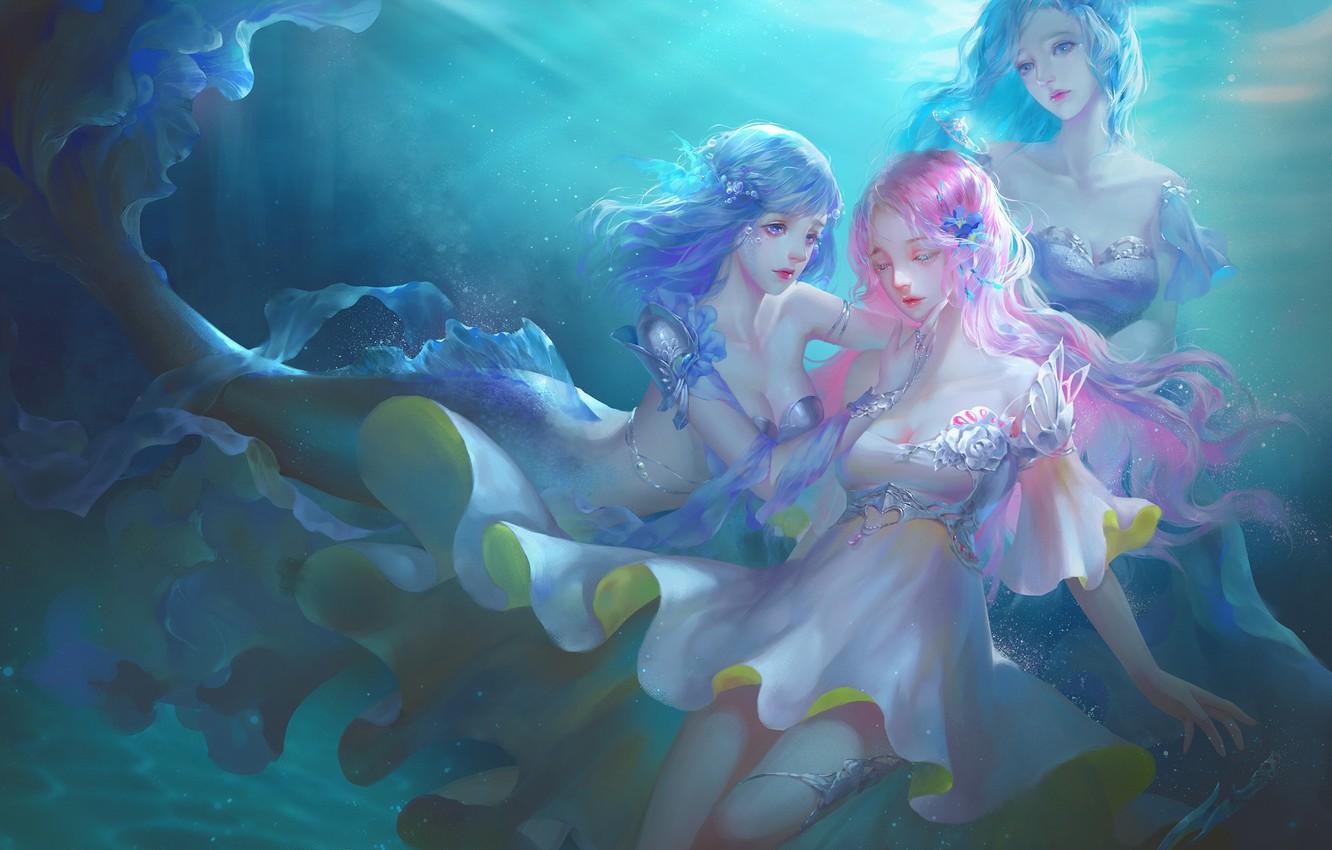 Wallpaper water, depth, fantasy, art, mermaid, mermaids