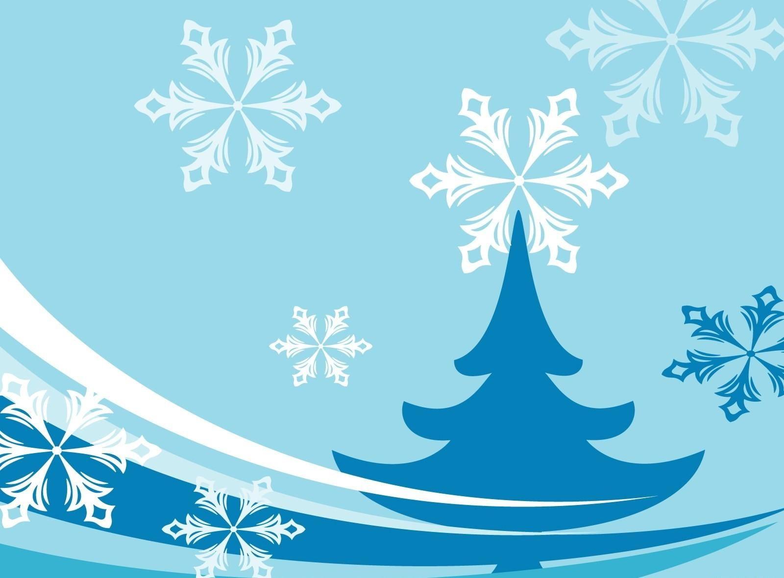 Blue and white Christmas tree and snowflakes digital