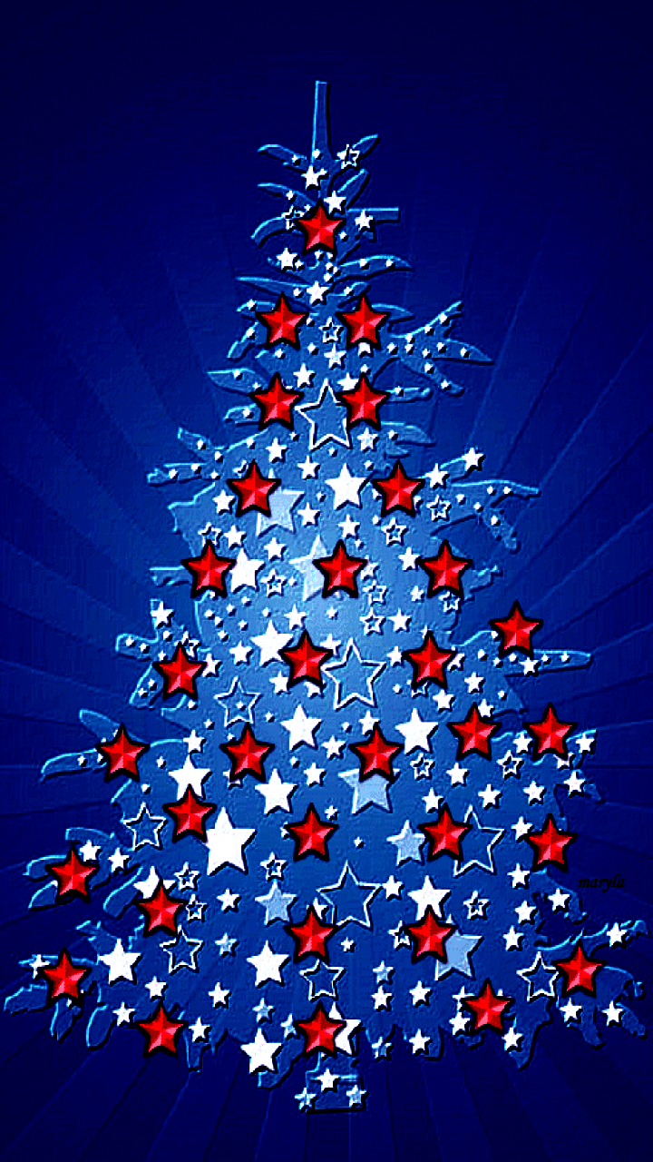 Blue White Red Xmas Tree. Christmas Phone Wallpaper, Modern