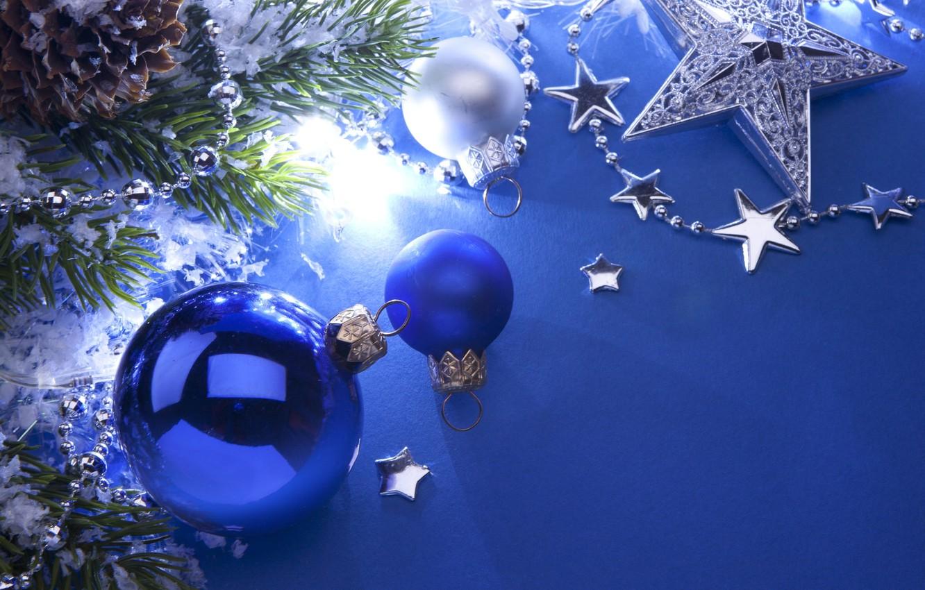 Wallpaper stars, balls, branches, balls, toys, tree, New Year, Christmas, white, Christmas, bumps, blue, blue background, New Year, silver, Christmas image for desktop, section новый год