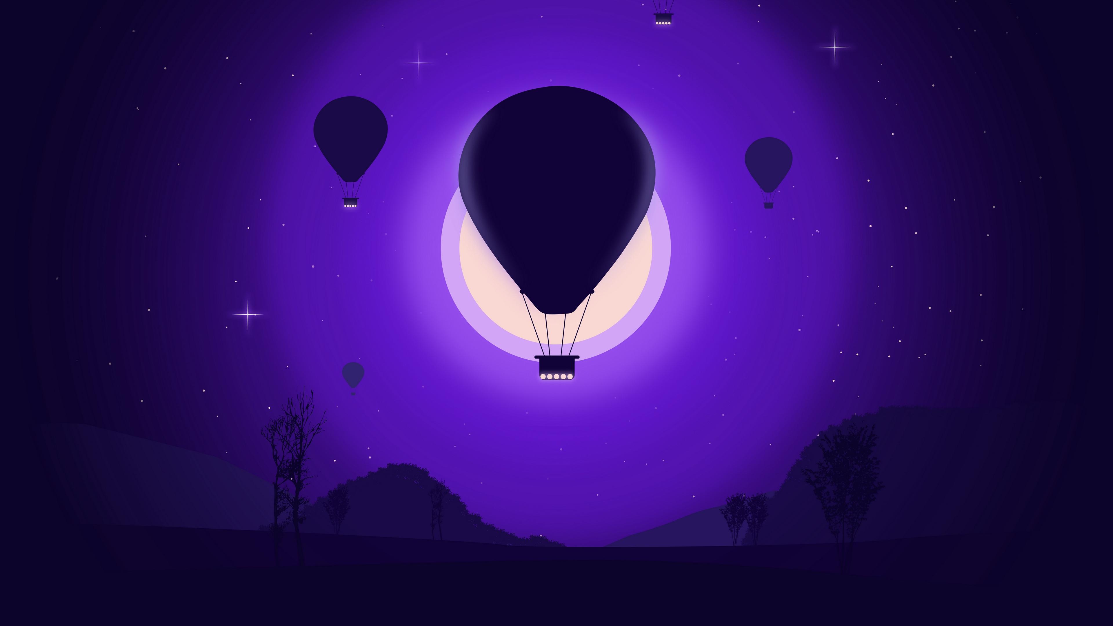 Download wallpaper 3840x2160 air balloons, night, moon