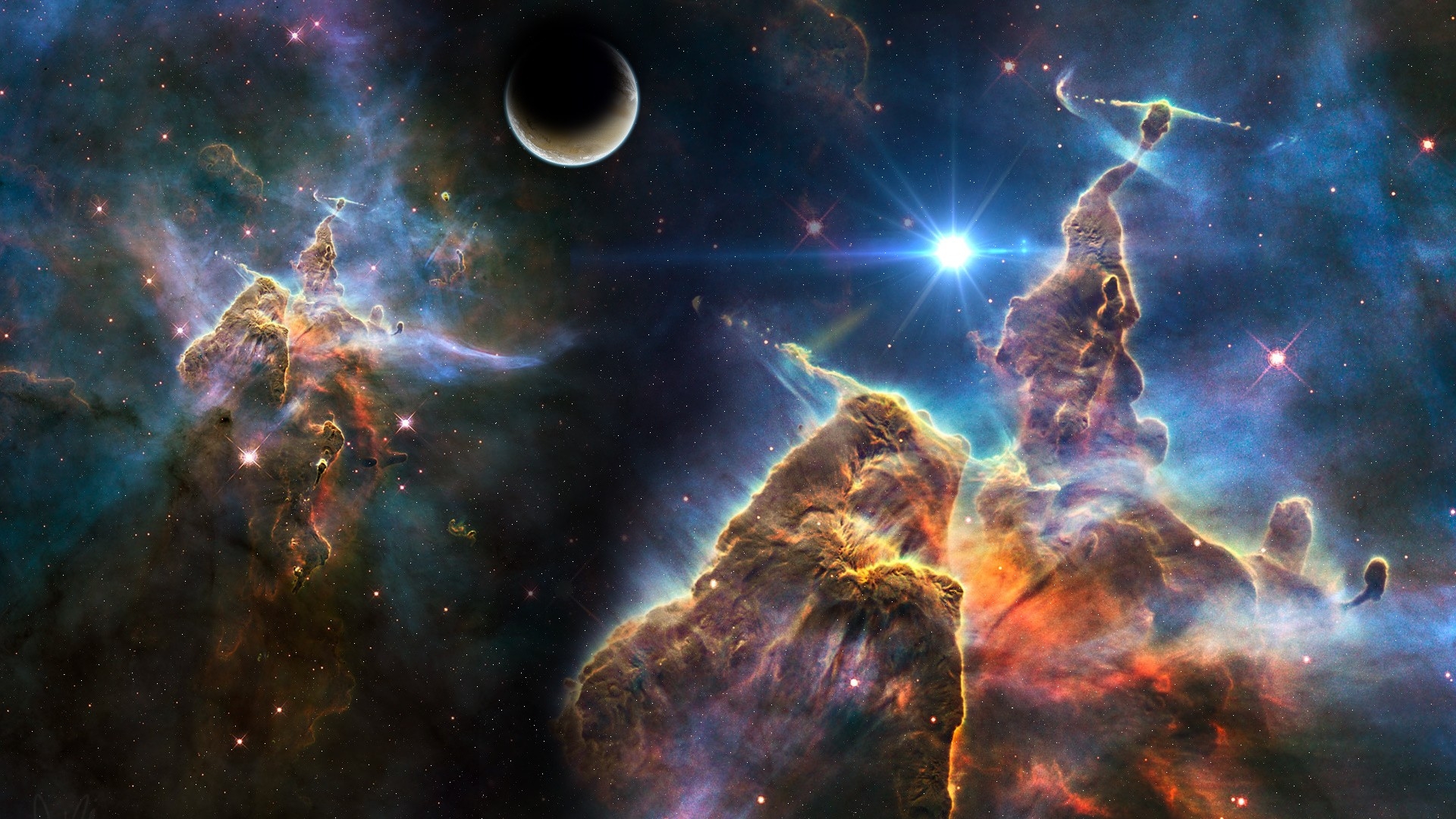 outer space pillars of creation space eagle nebula 1920x1080