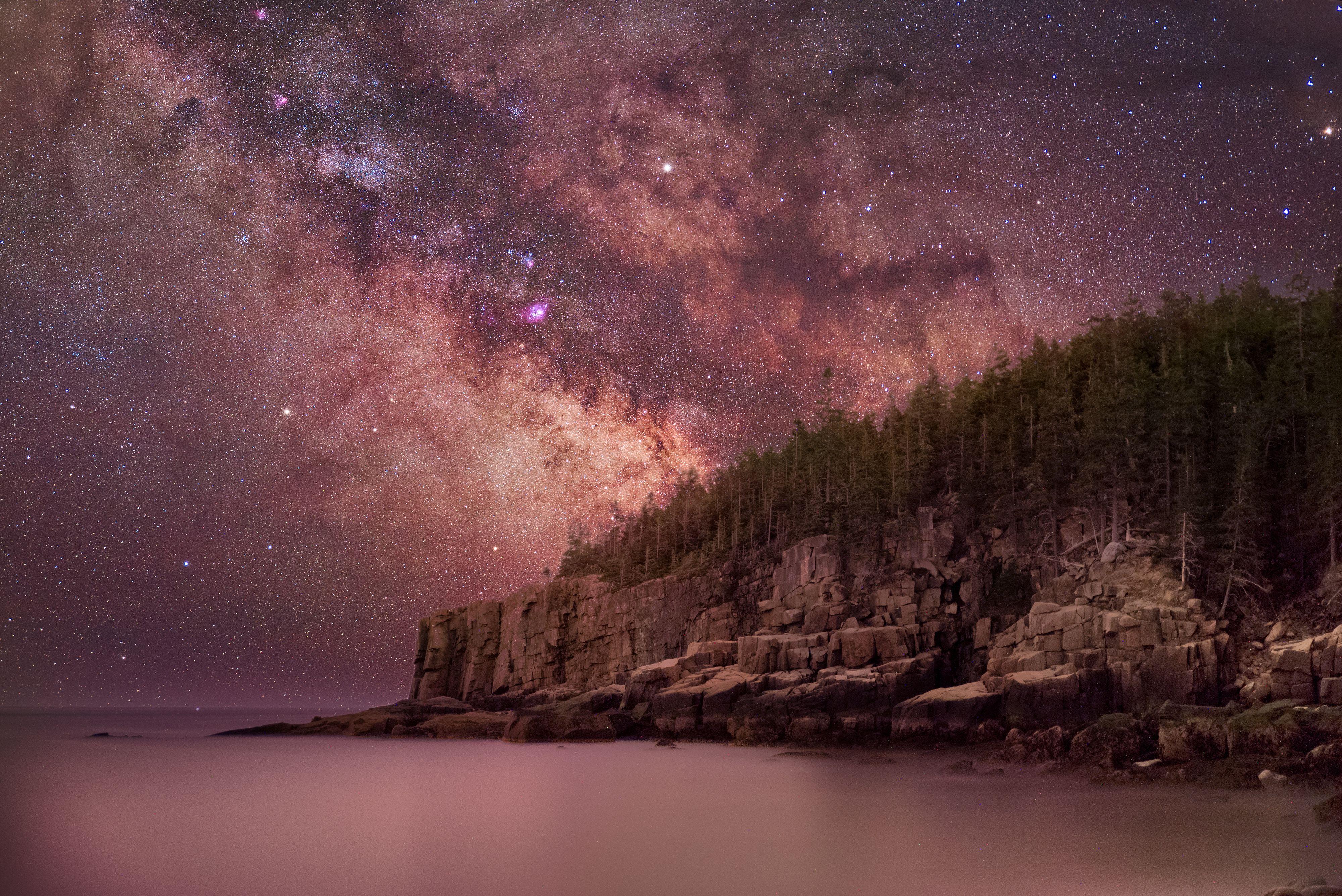 The Milky Way rises over Otter Cliffs Acadia National Park