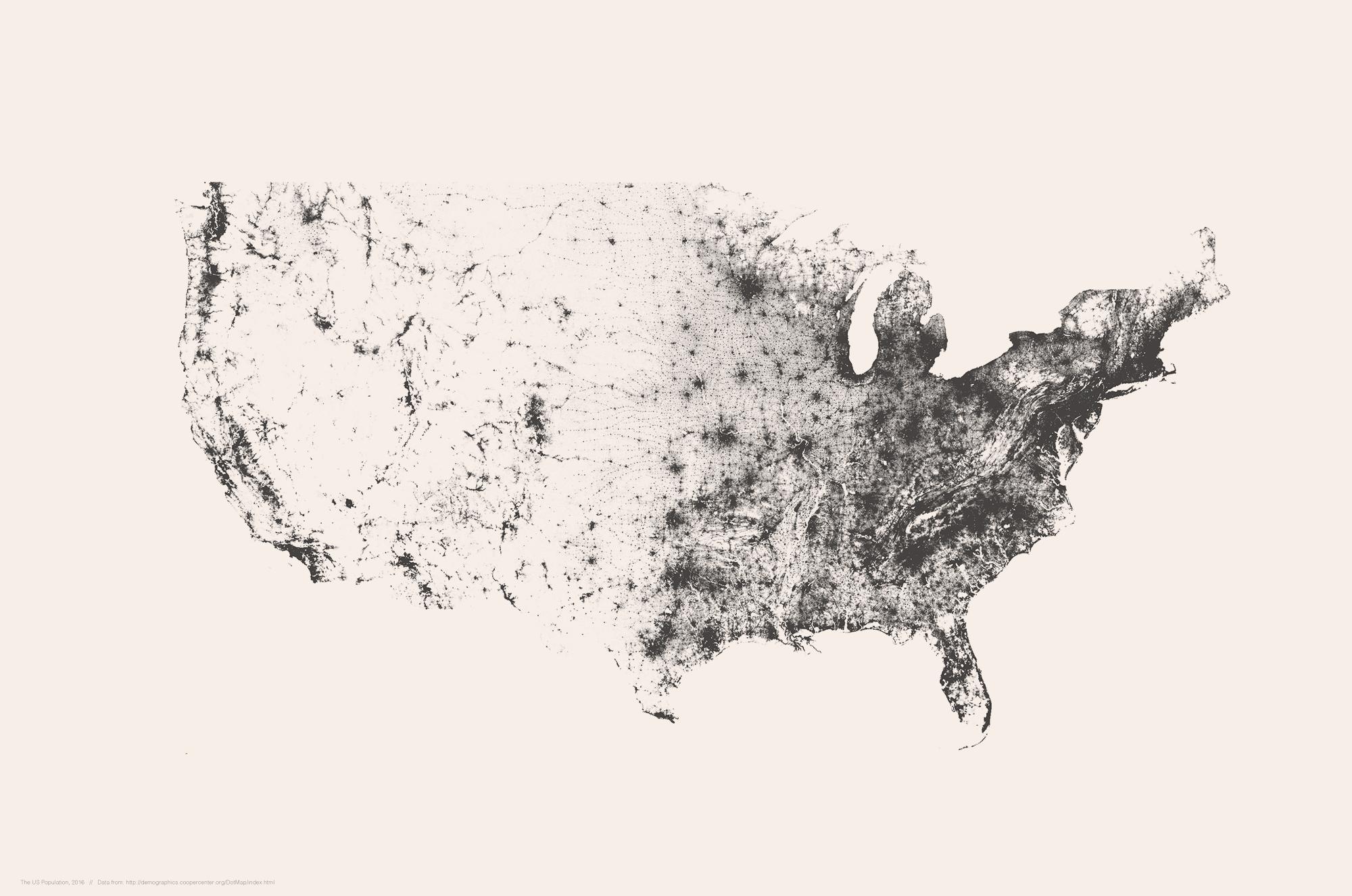 A minimalist desktop wallpaper of the US population. OC