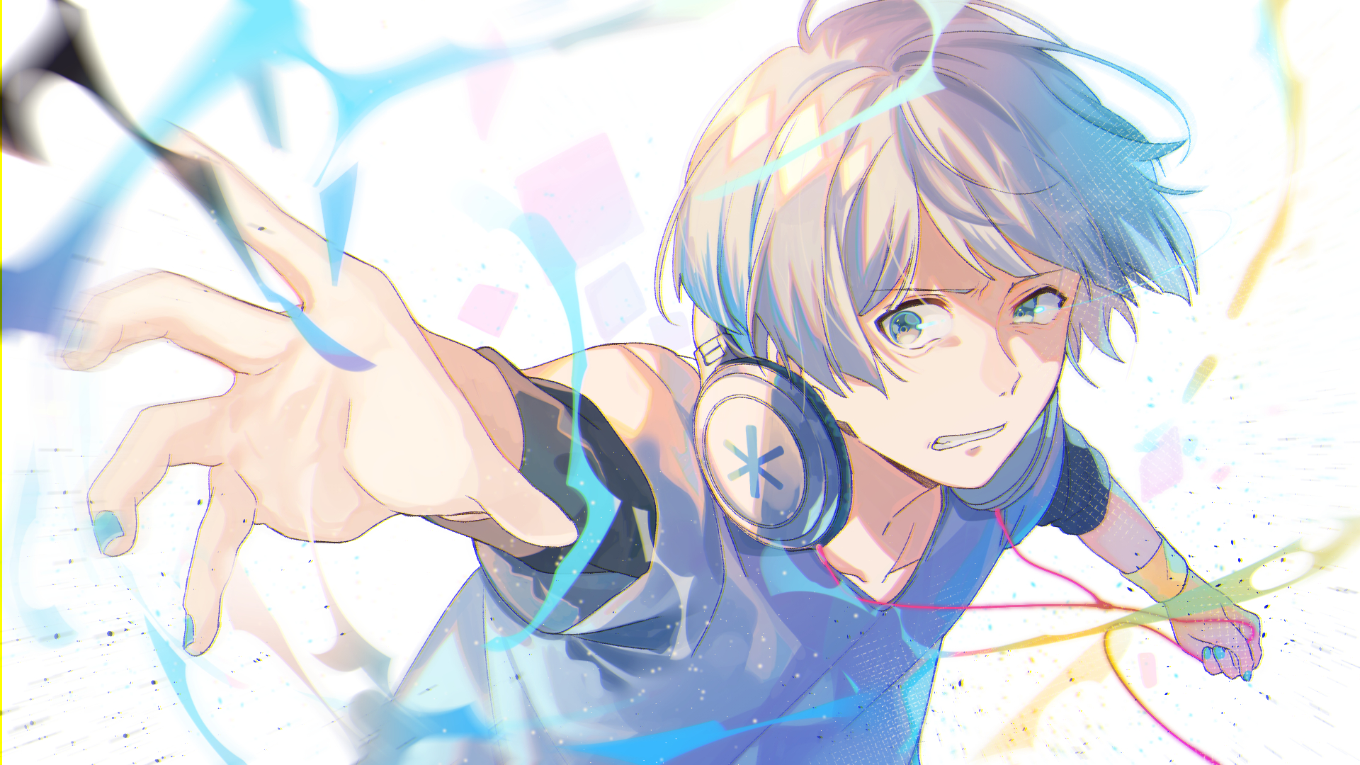 Anime boy with headphones and blue hair - wide 3