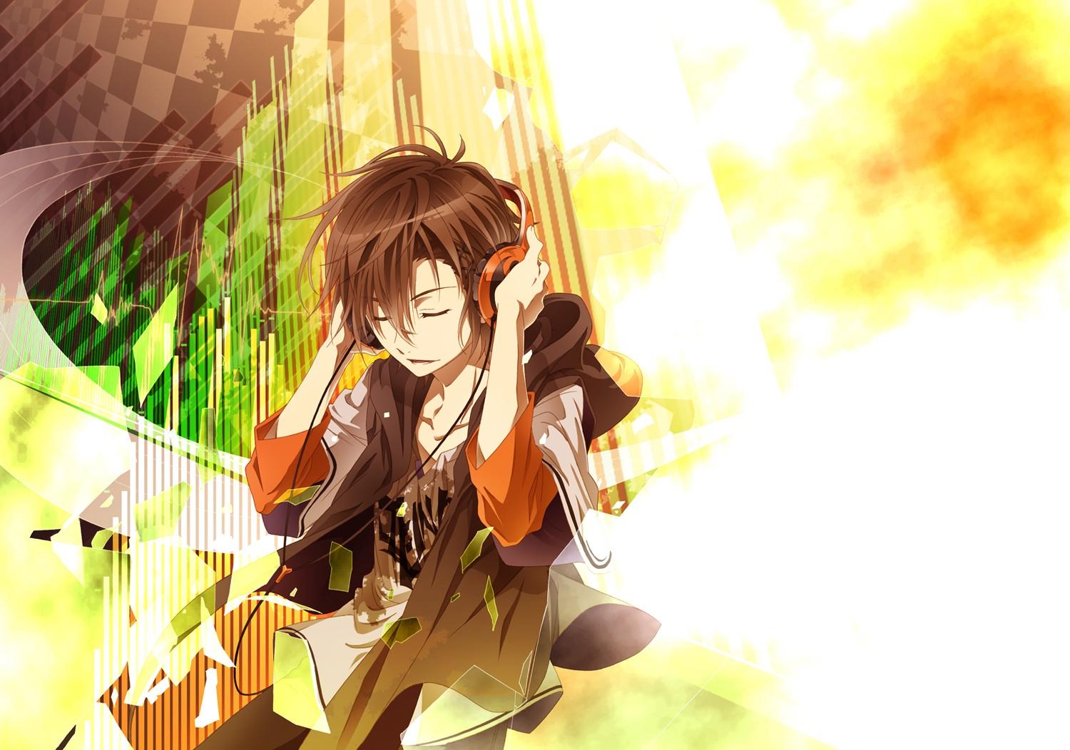 headphones, brunettes, anime boys, closed eyes, Zetsuen no