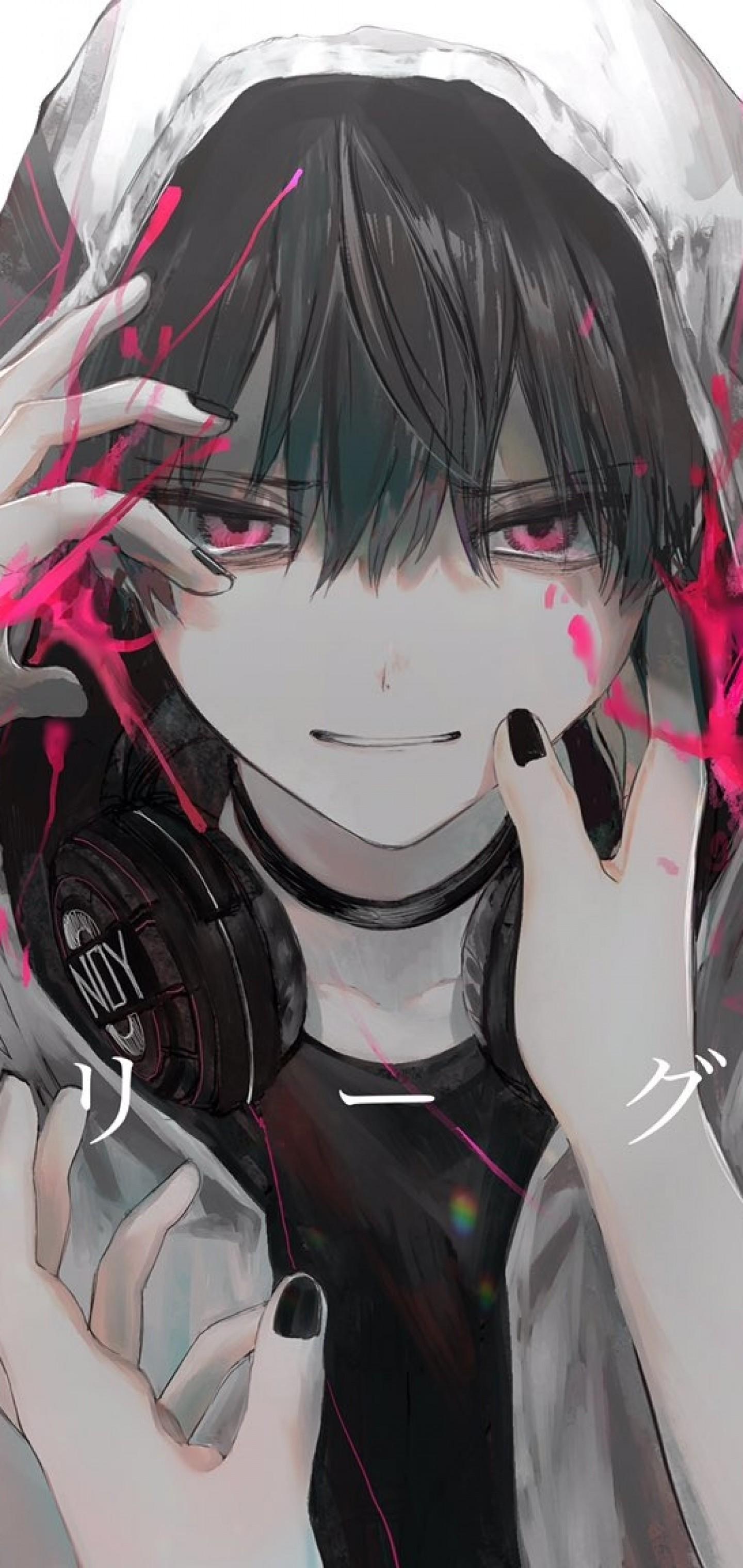 Download 1440x3040 Cool Anime Boy, Hoodie, Headphones, Hands