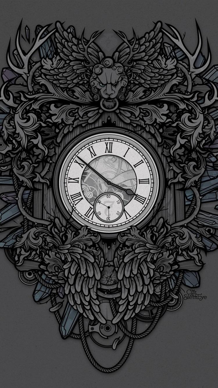 Clock, Lion, Art Drawing 750x1334 IPhone 8 7 6 6S Wallpaper