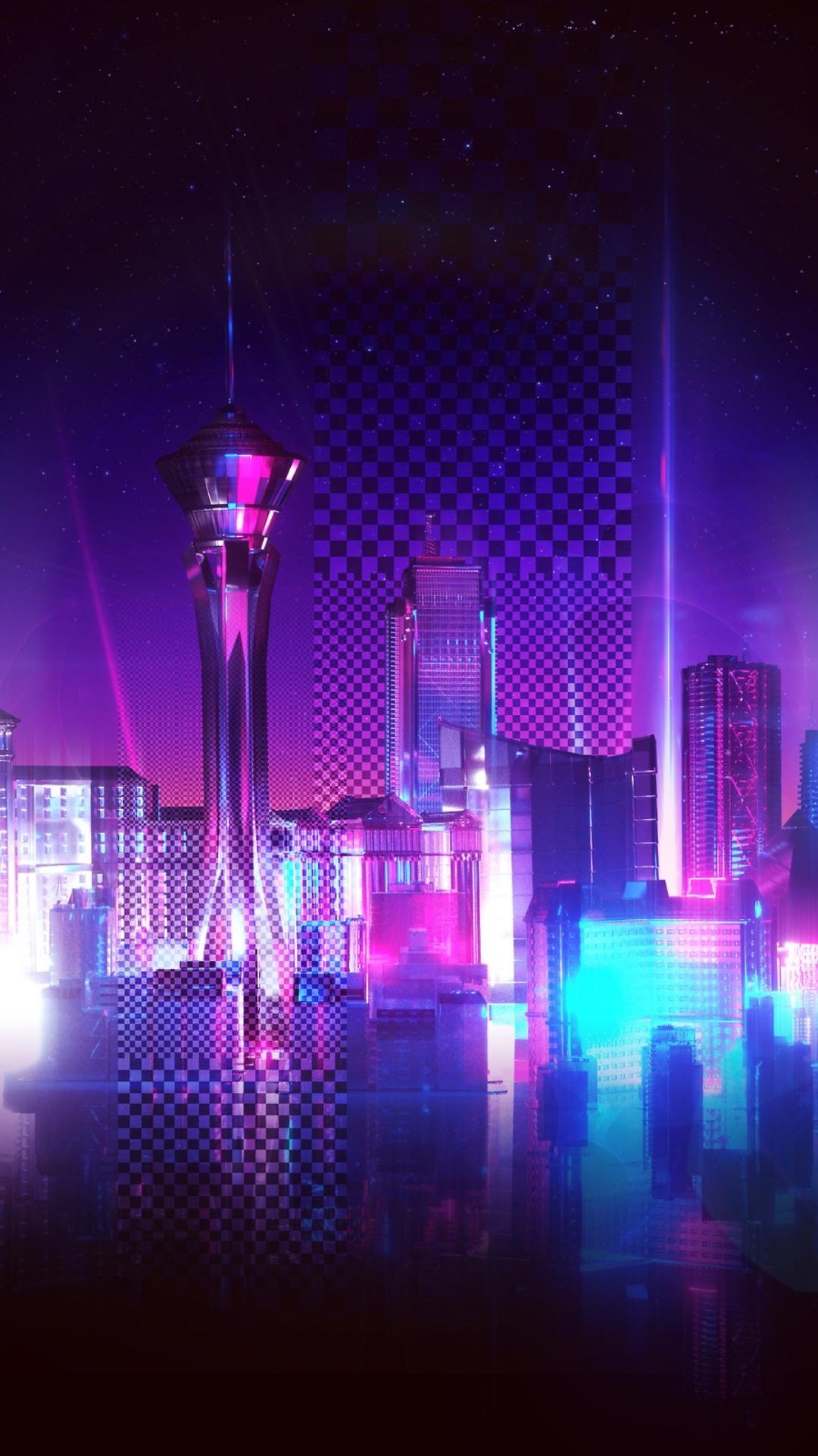 Neon City, Purple Racing Phone Wallpaper For Tech