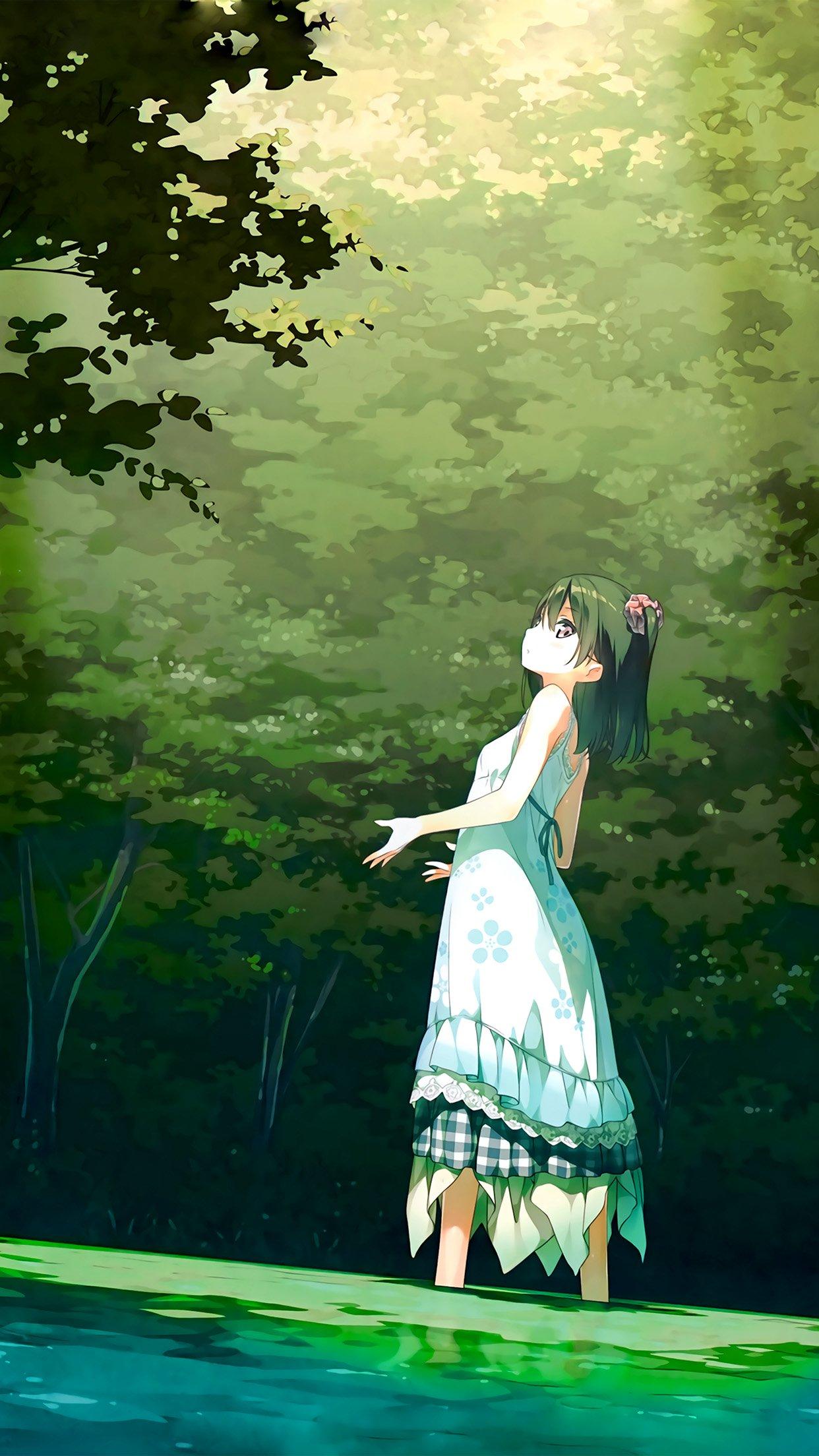 iPhone X wallpaper. anime girl green art illustration