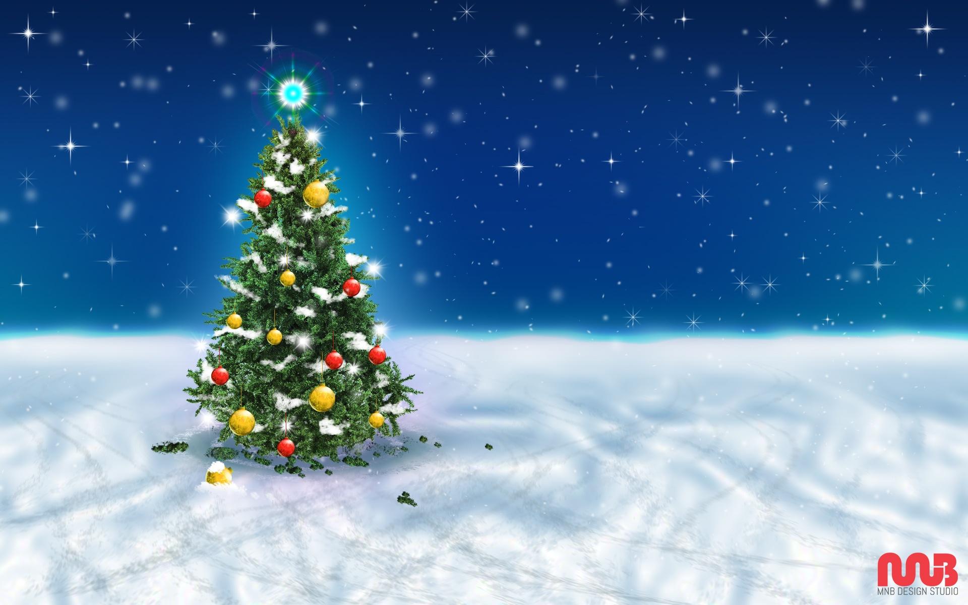 Christmas Tree Snow Sky Wallpaper in jpg format for free