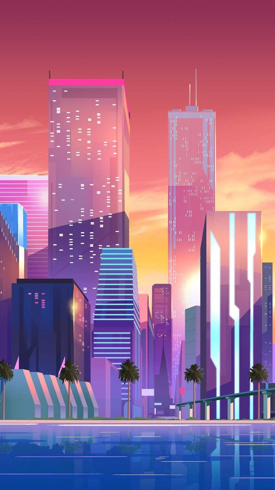 Los Angeles City Tour Cityscape Skyline Colorful Illustration